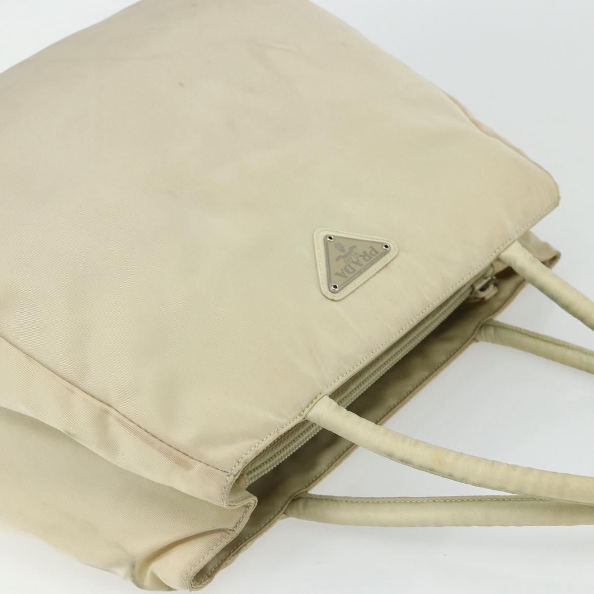 PRADA Hand Bag Nylon Ivory Silver Auth bs34653