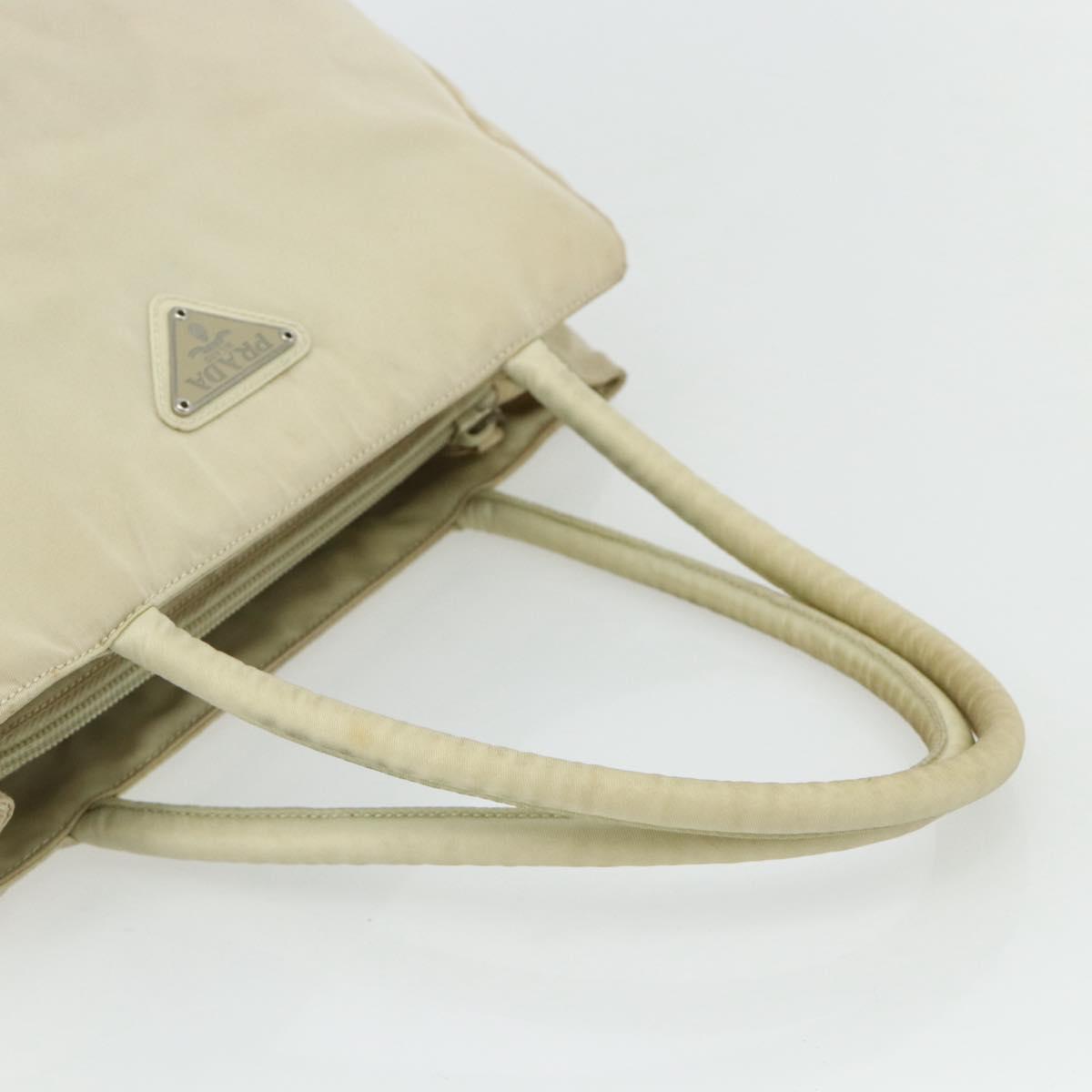 PRADA Hand Bag Nylon Ivory Silver Auth bs34653