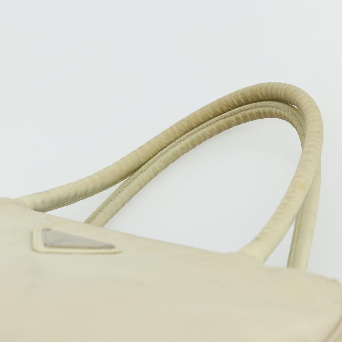 PRADA Hand Bag Nylon Ivory Silver Auth bs34653