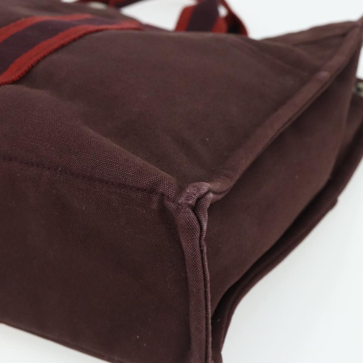 HERMES Fourre Tout MM Hand Bag Cotton Bordeaux Silver Auth bs34654