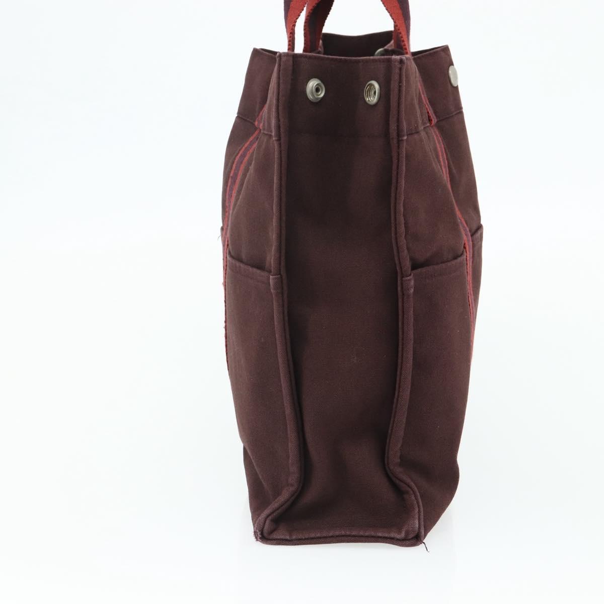 HERMES Fourre Tout MM Hand Bag Cotton Bordeaux Silver Auth bs34654