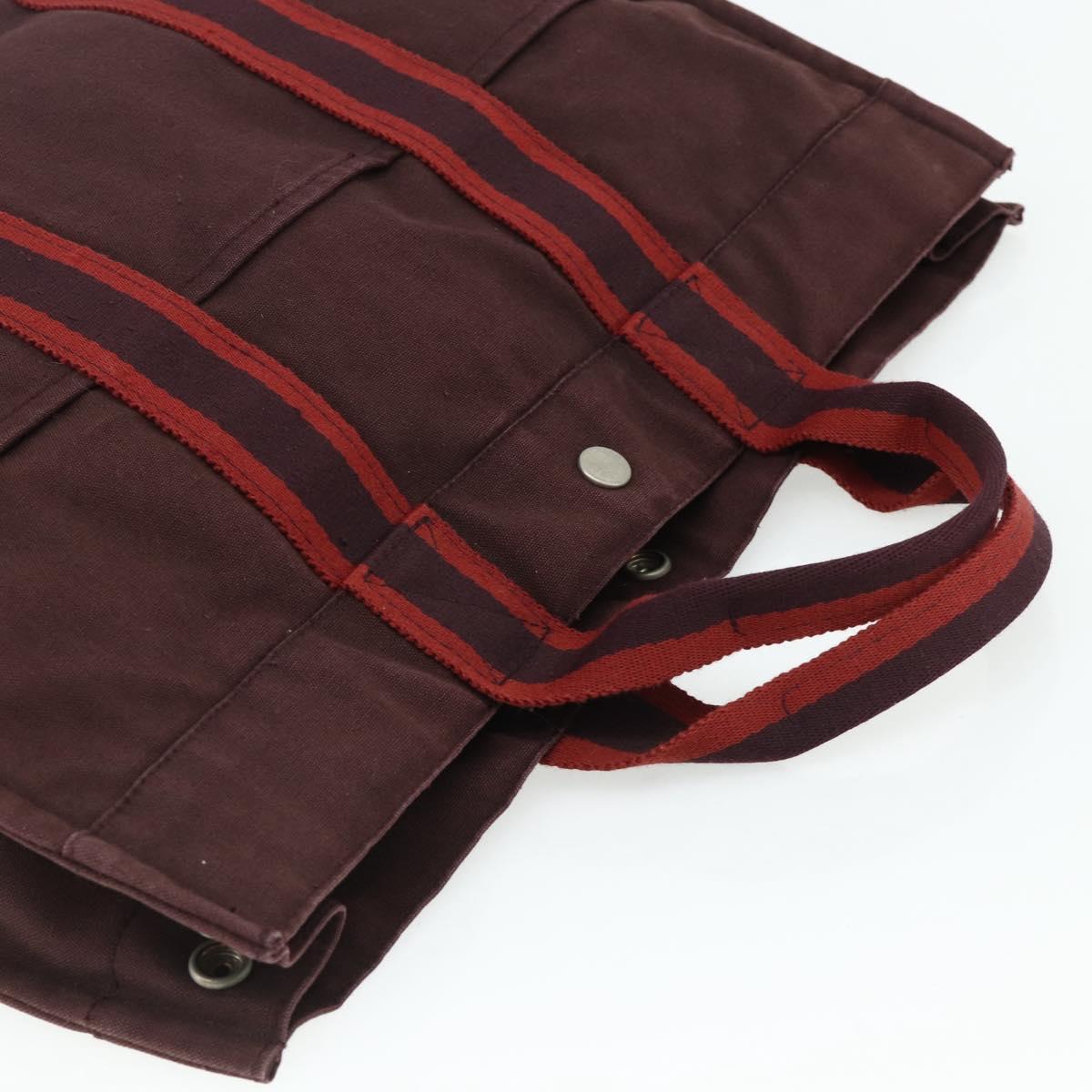 HERMES Fourre Tout MM Hand Bag Cotton Bordeaux Silver Auth bs34654