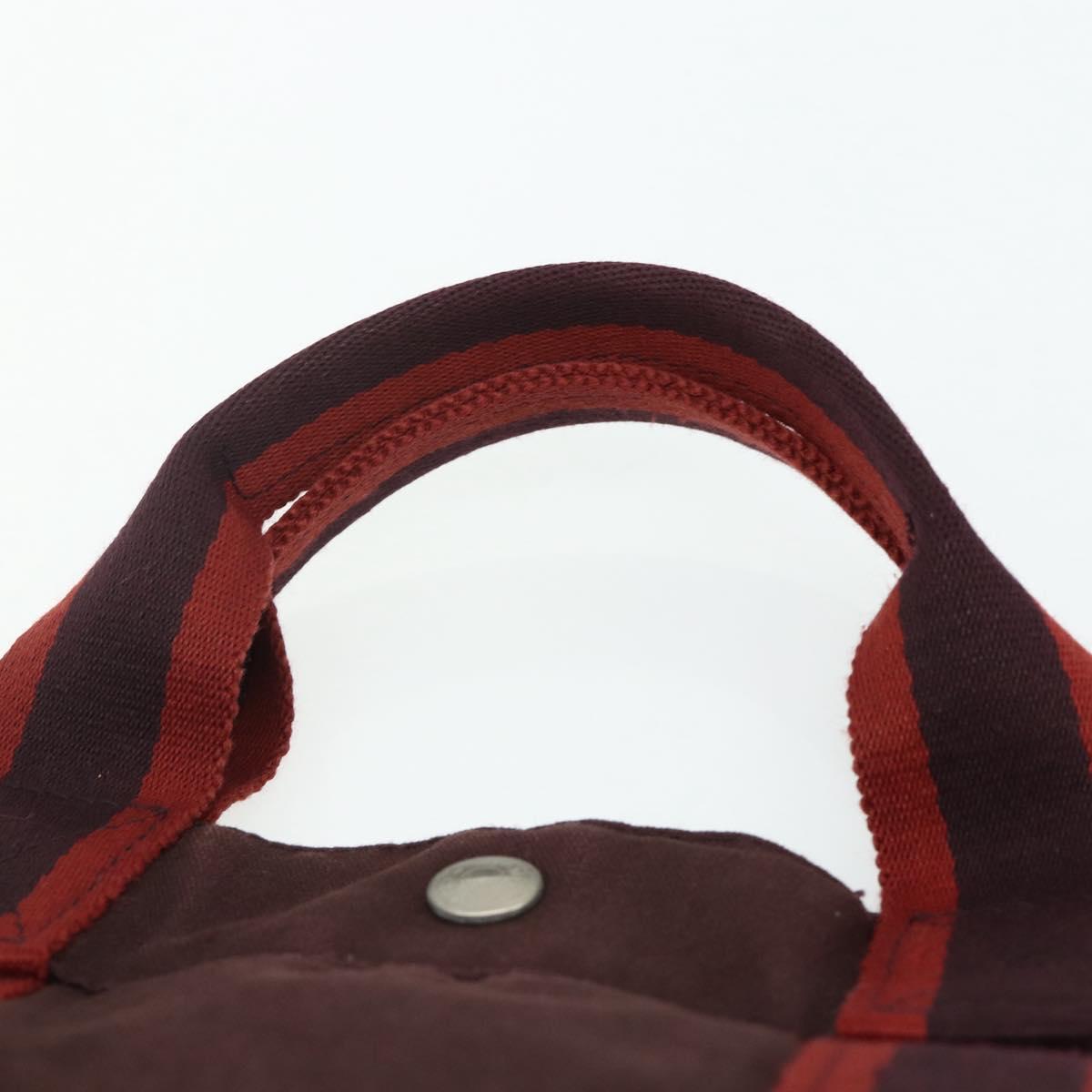 HERMES Fourre Tout MM Hand Bag Cotton Bordeaux Silver Auth bs34654