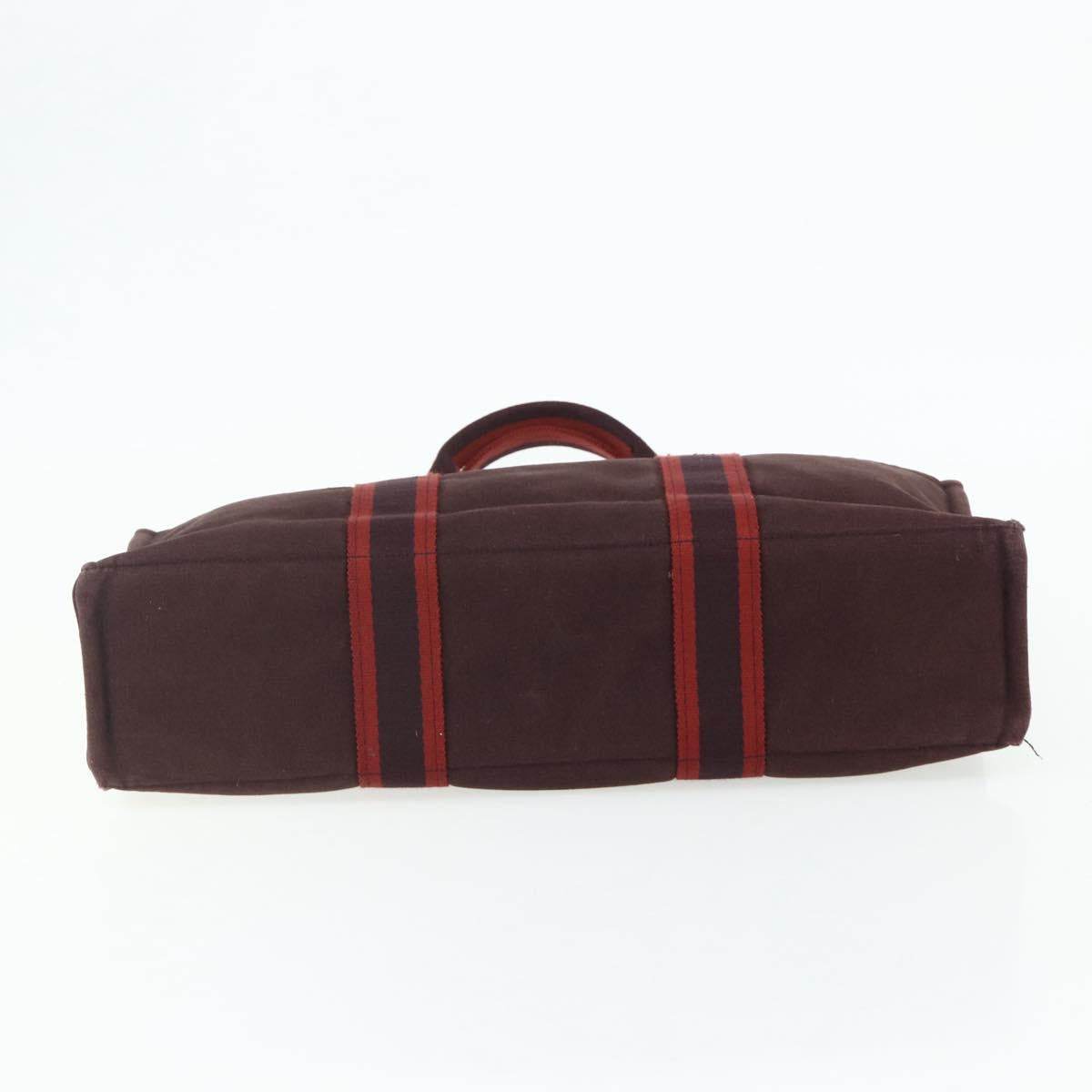 HERMES Fourre Tout MM Hand Bag Cotton Bordeaux Silver Auth bs34654