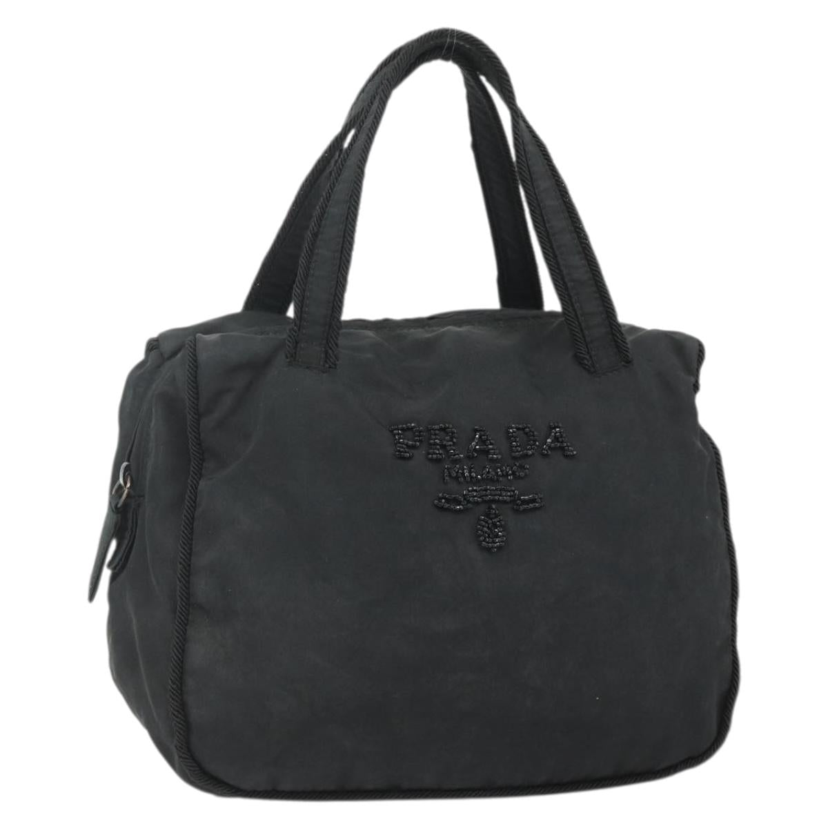 PRADA Hand Bag Nylon Black Silver Auth bs34655A
