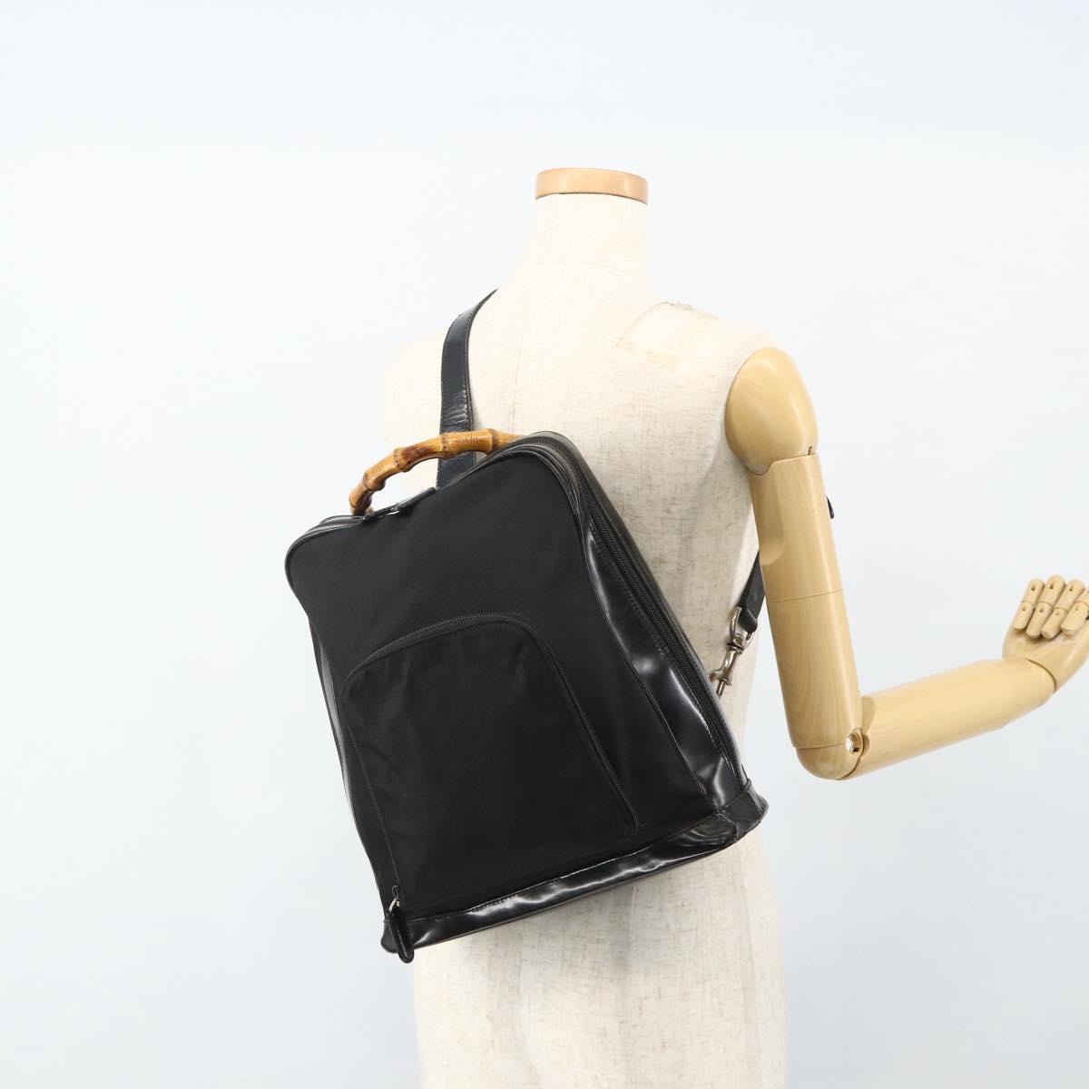 GUCCI Bamboo Shoulder Bag Nylon Black Silver 003 2058 0059 5 Auth bs34656