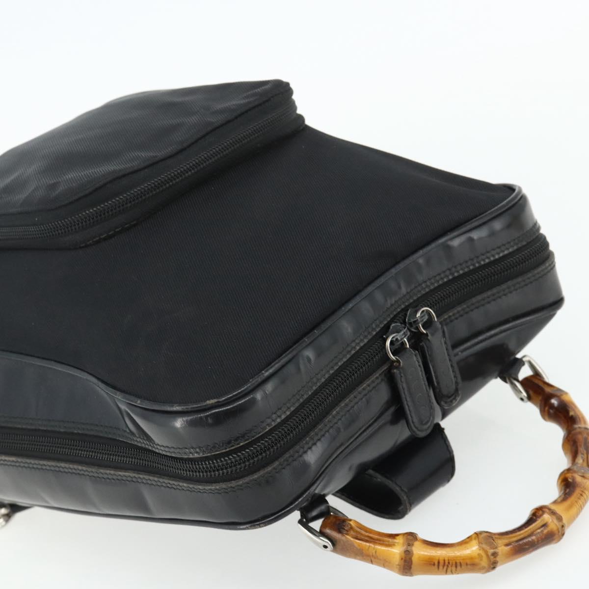 GUCCI Bamboo Shoulder Bag Nylon Black Silver 003 2058 0059 5 Auth bs34656