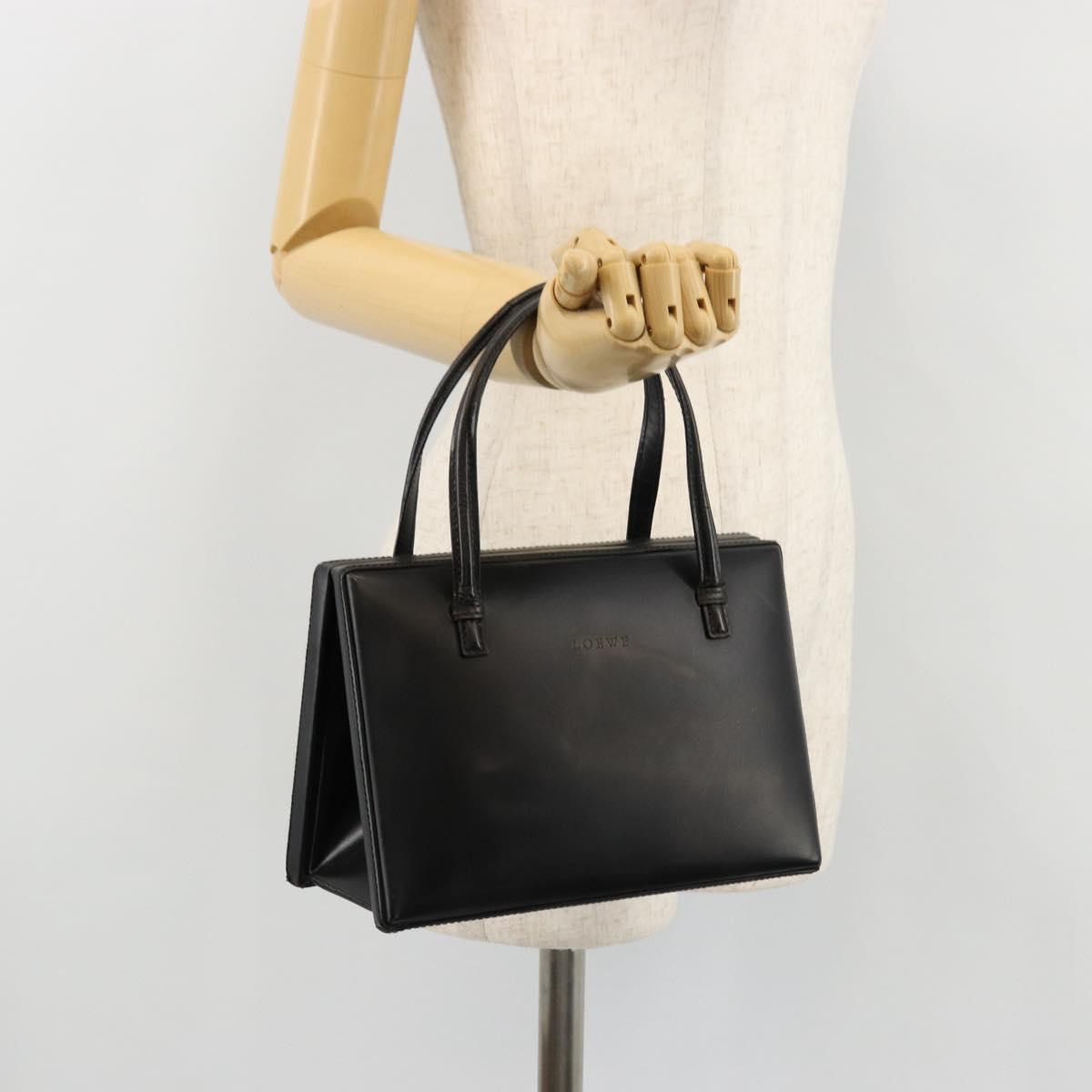 LOEWE Hand Bag Leather Black Gold Auth bs34657