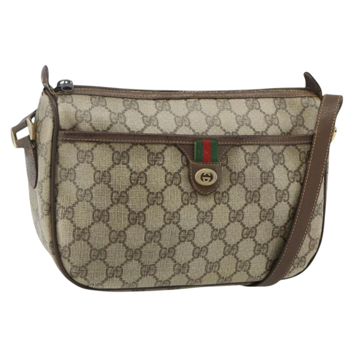 GUCCI GG Supreme Web Sherry Line Bag PVC Beige Gold 89 02 077 Auth bs34659
