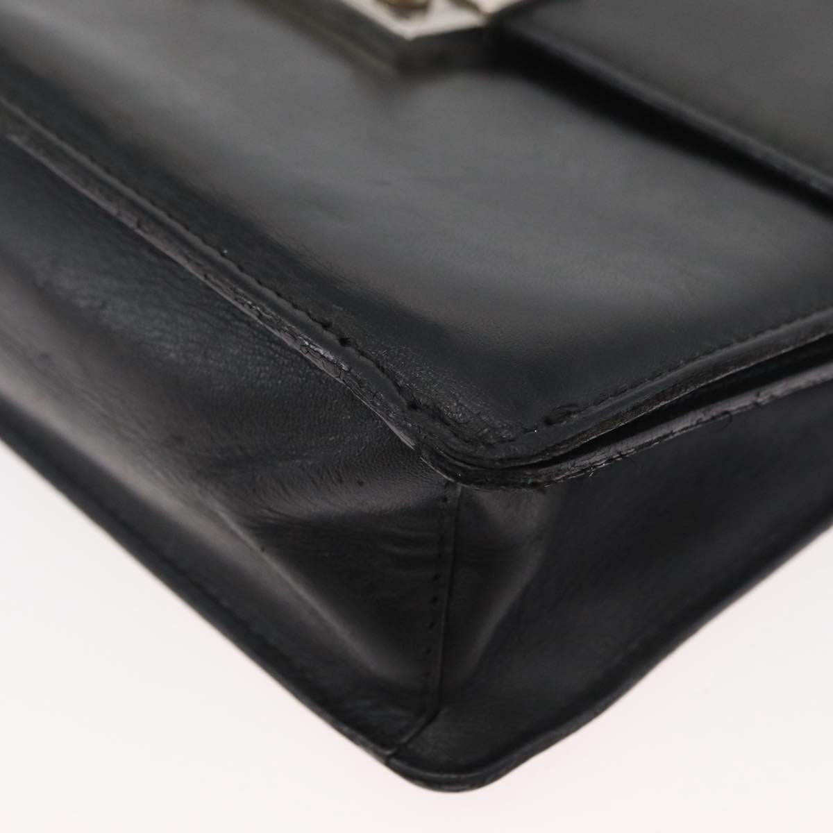 VERSACE Shoulder Bag Leather Black Silver Auth bs34660
