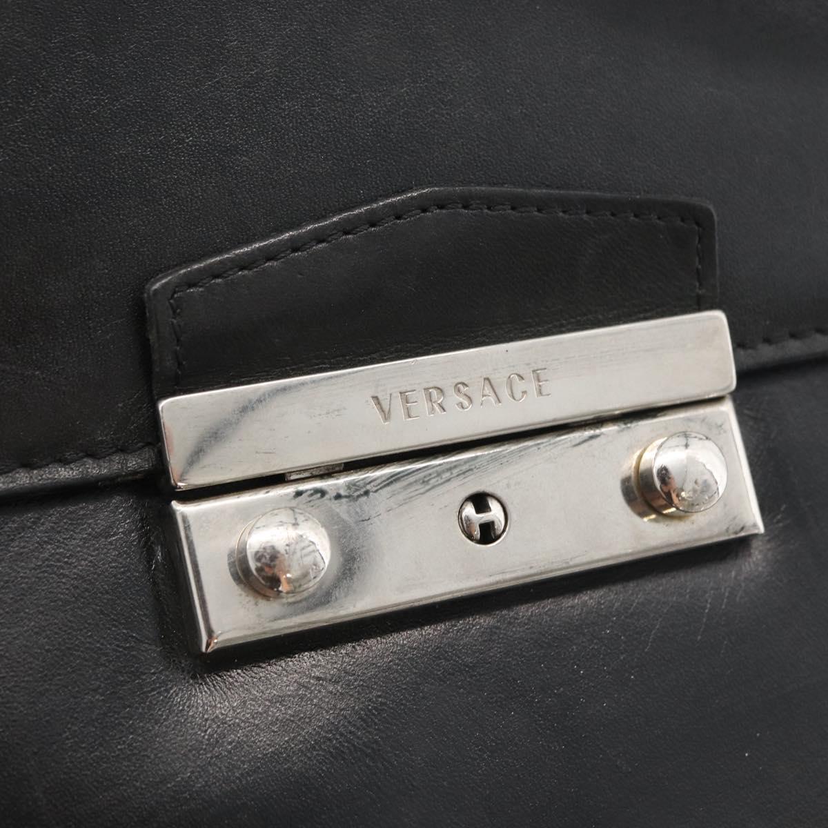 VERSACE Shoulder Bag Leather Black Silver Auth bs34660