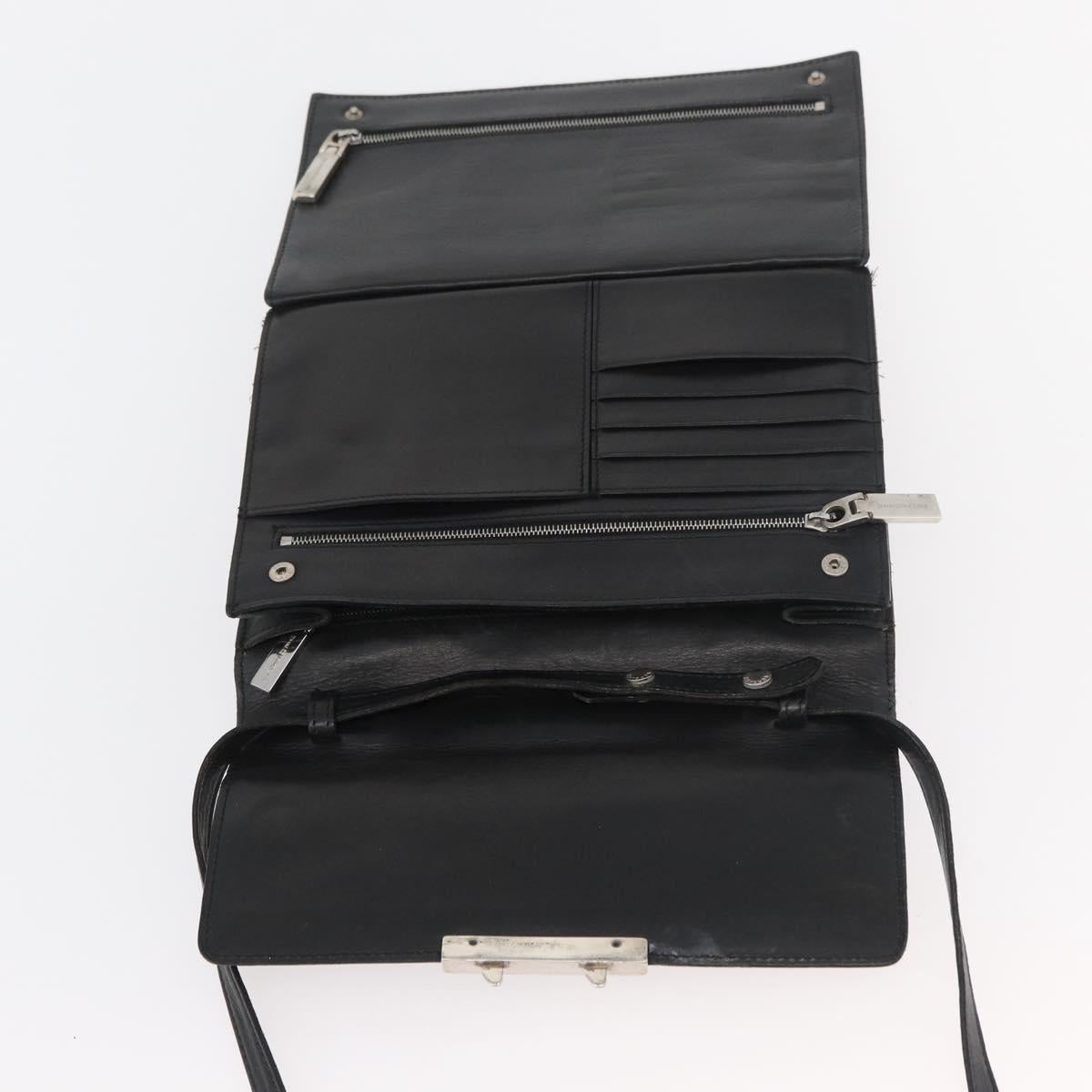 VERSACE Shoulder Bag Leather Black Silver Auth bs34660