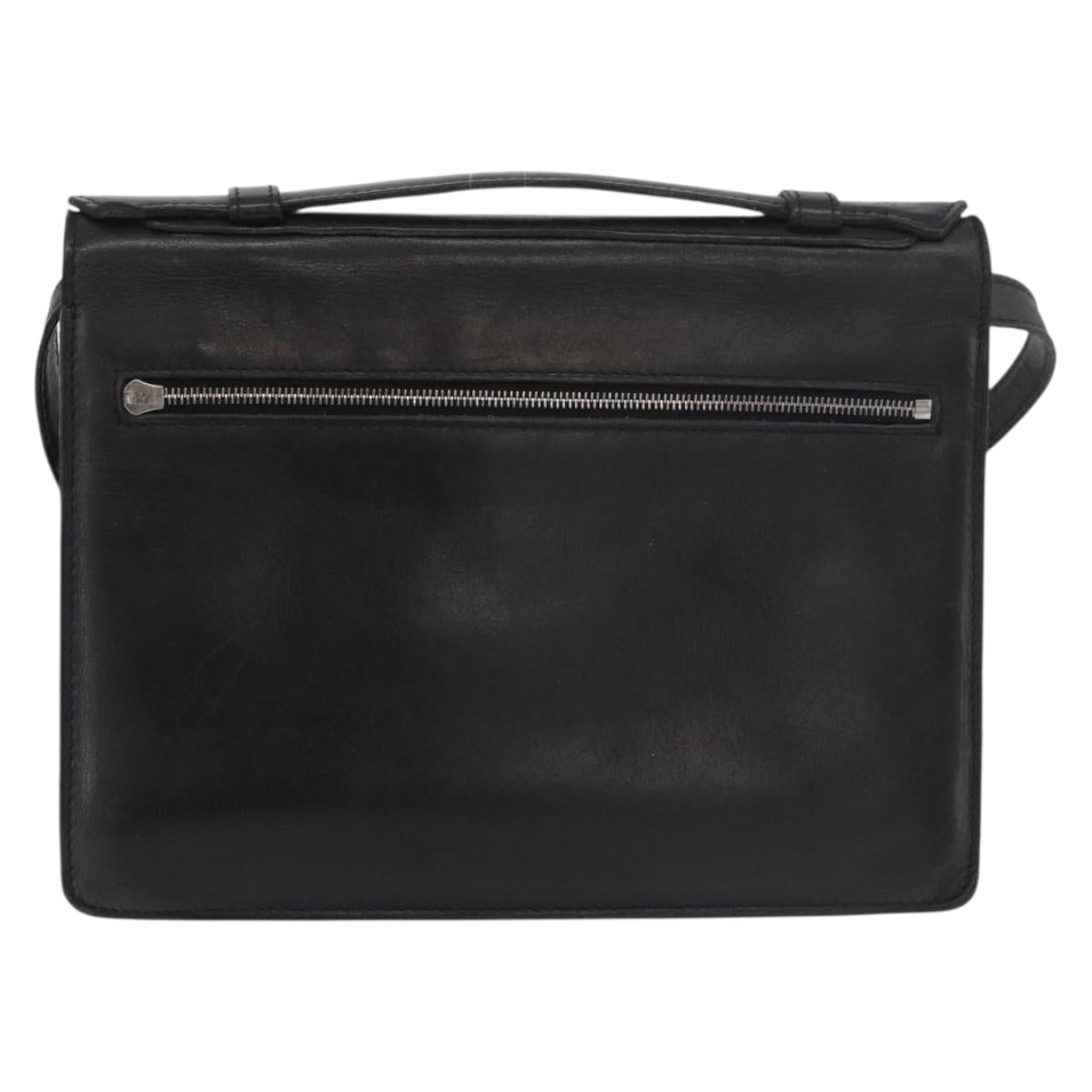 VERSACE Shoulder Bag Leather Black Silver Auth bs34660