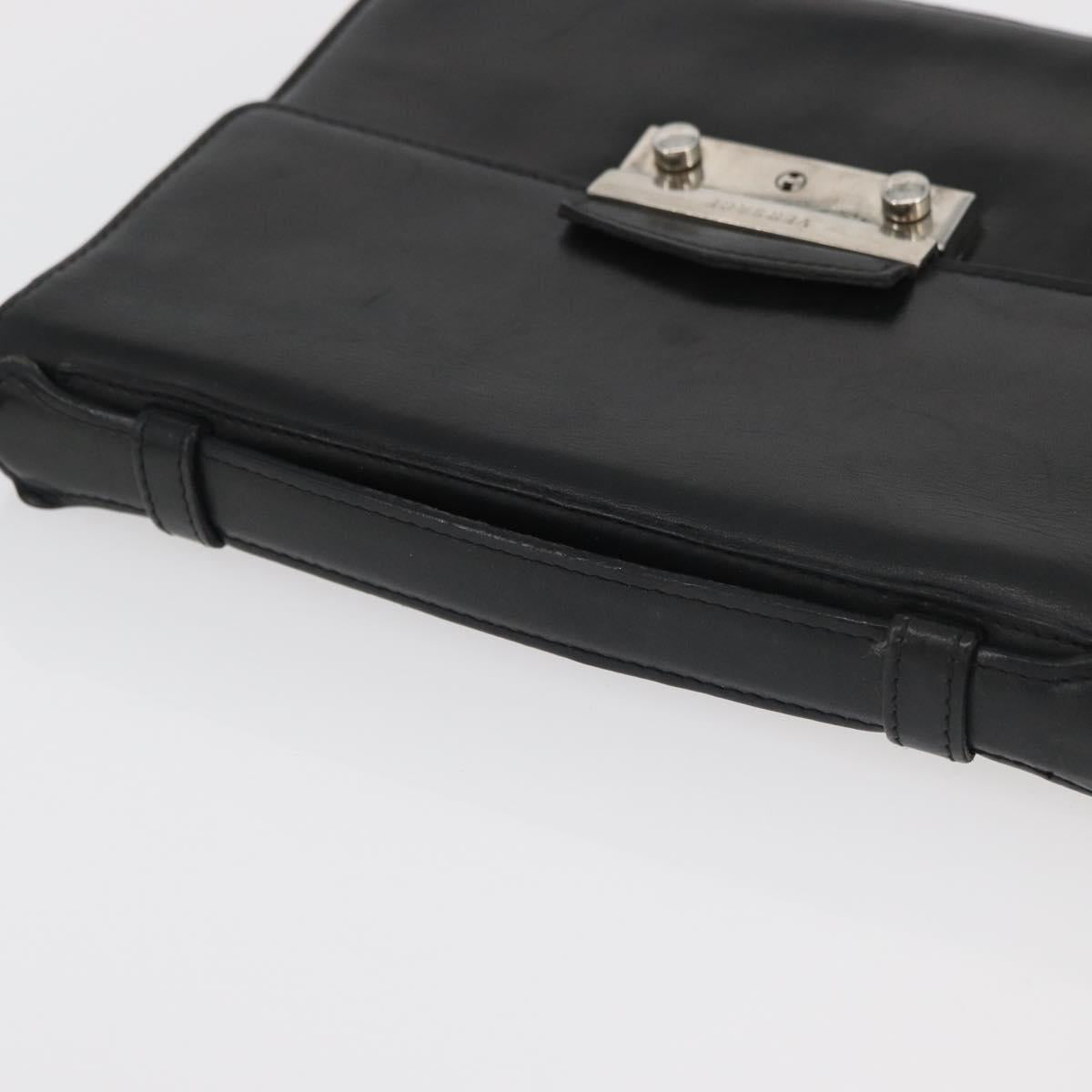 VERSACE Shoulder Bag Leather Black Silver Auth bs34660