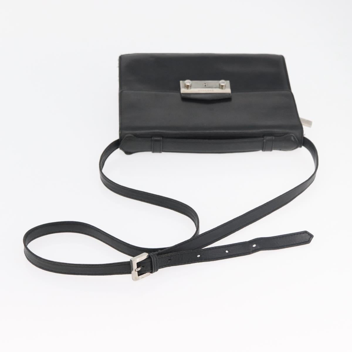 VERSACE Shoulder Bag Leather Black Silver Auth bs34660