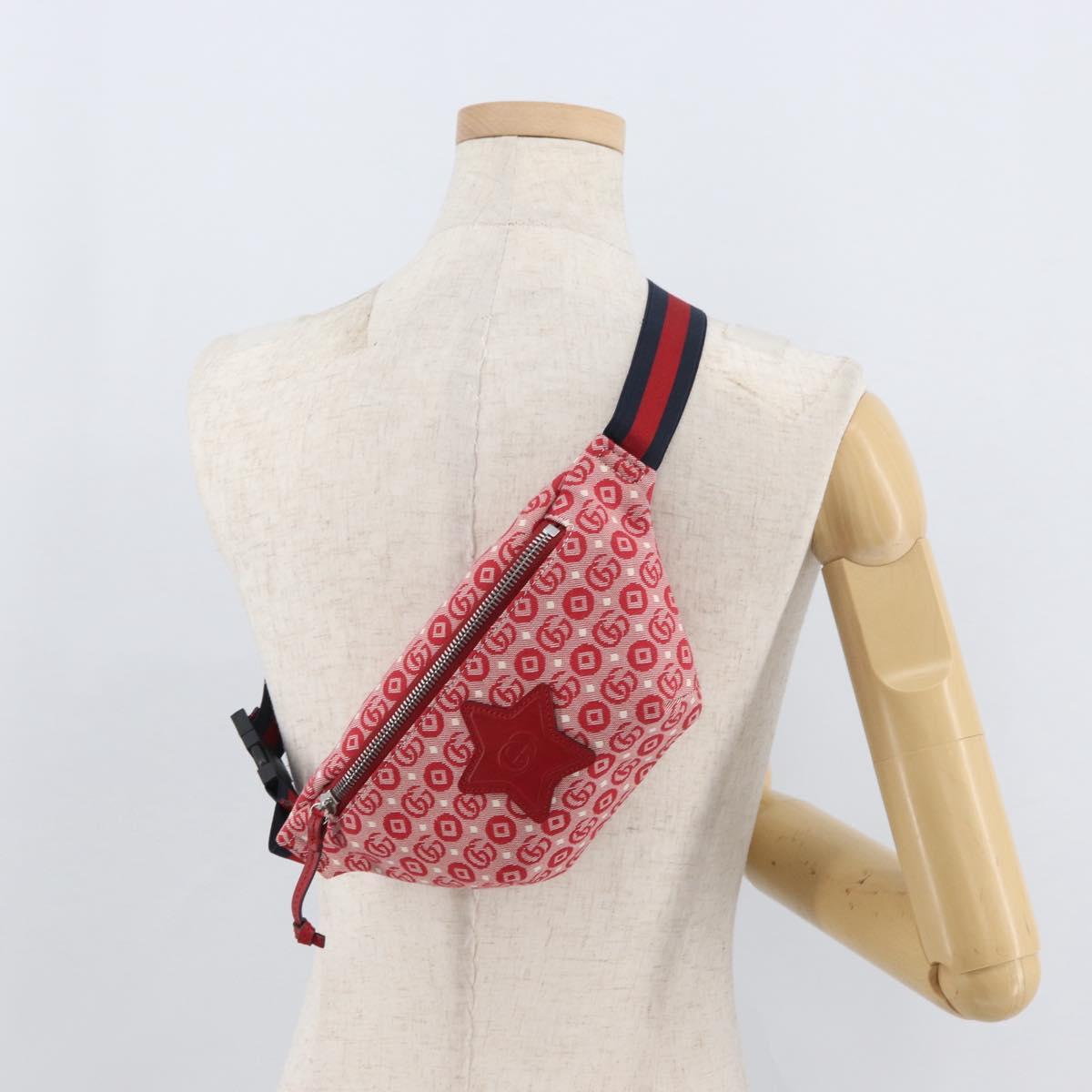 GUCCI Children's Sherry Line Waist bag Canvas Navy Red 502095 Auth bs34662