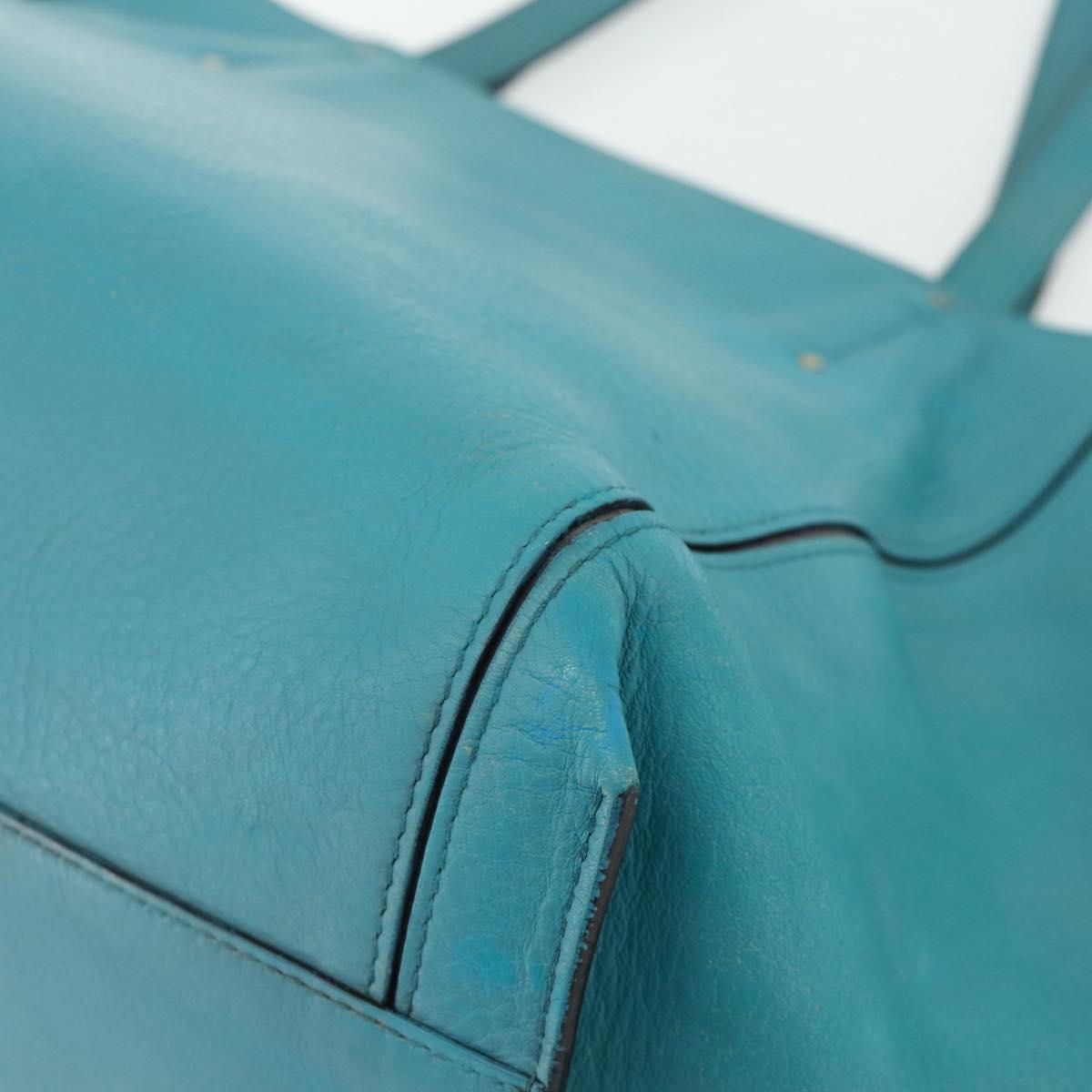 Chloe Tote Bag Leather Turquoise Blue Gold Auth bs34667