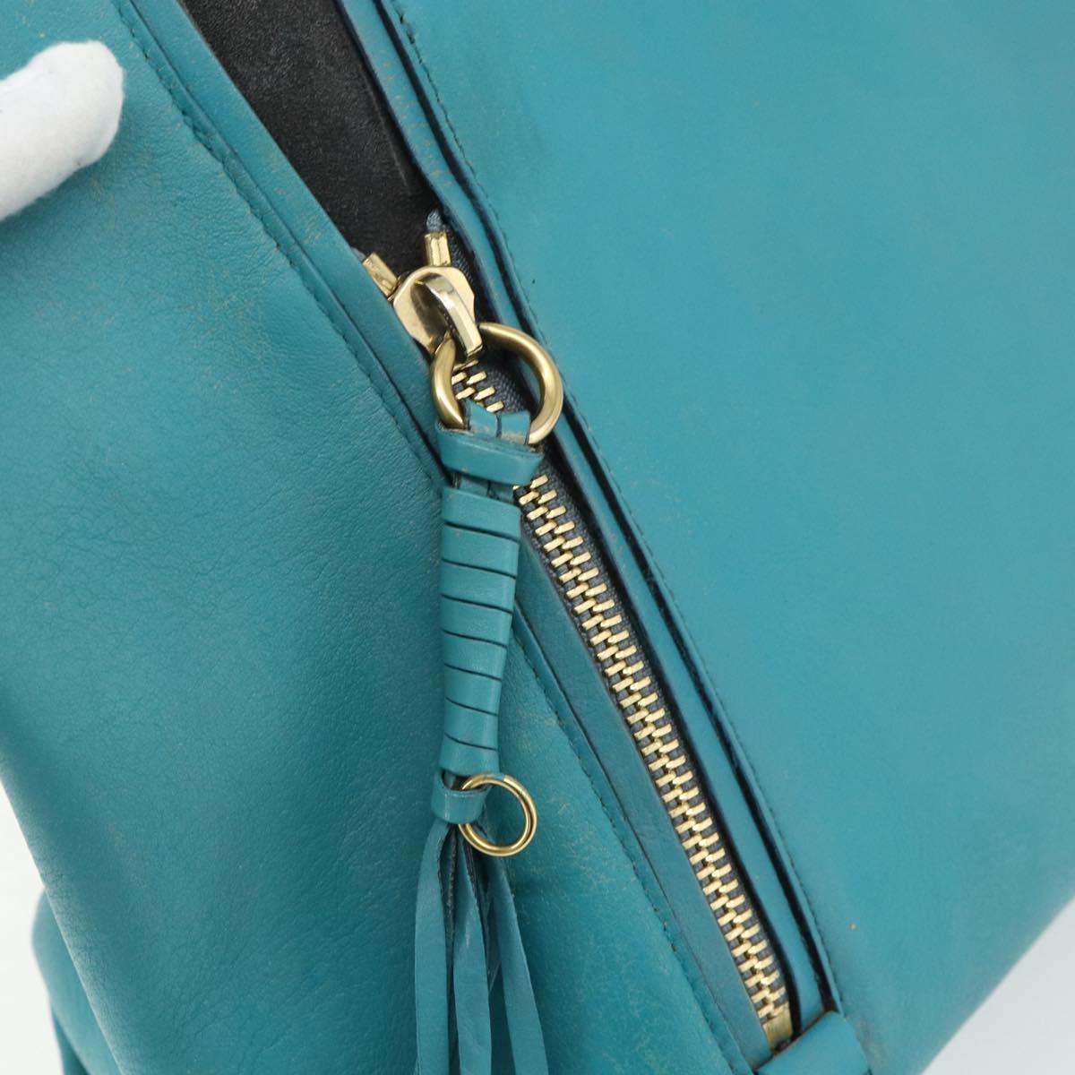 Chloe Tote Bag Leather Turquoise Blue Gold Auth bs34667