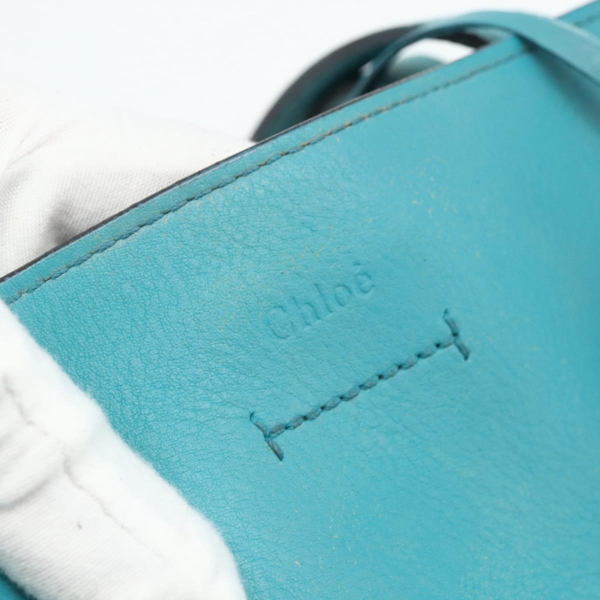 Chloe Tote Bag Leather Turquoise Blue Gold Auth bs34667