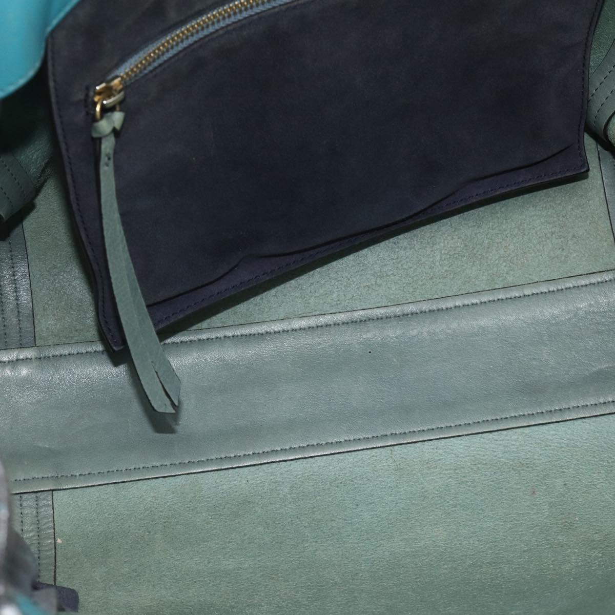 Chloe Tote Bag Leather Turquoise Blue Gold Auth bs34667