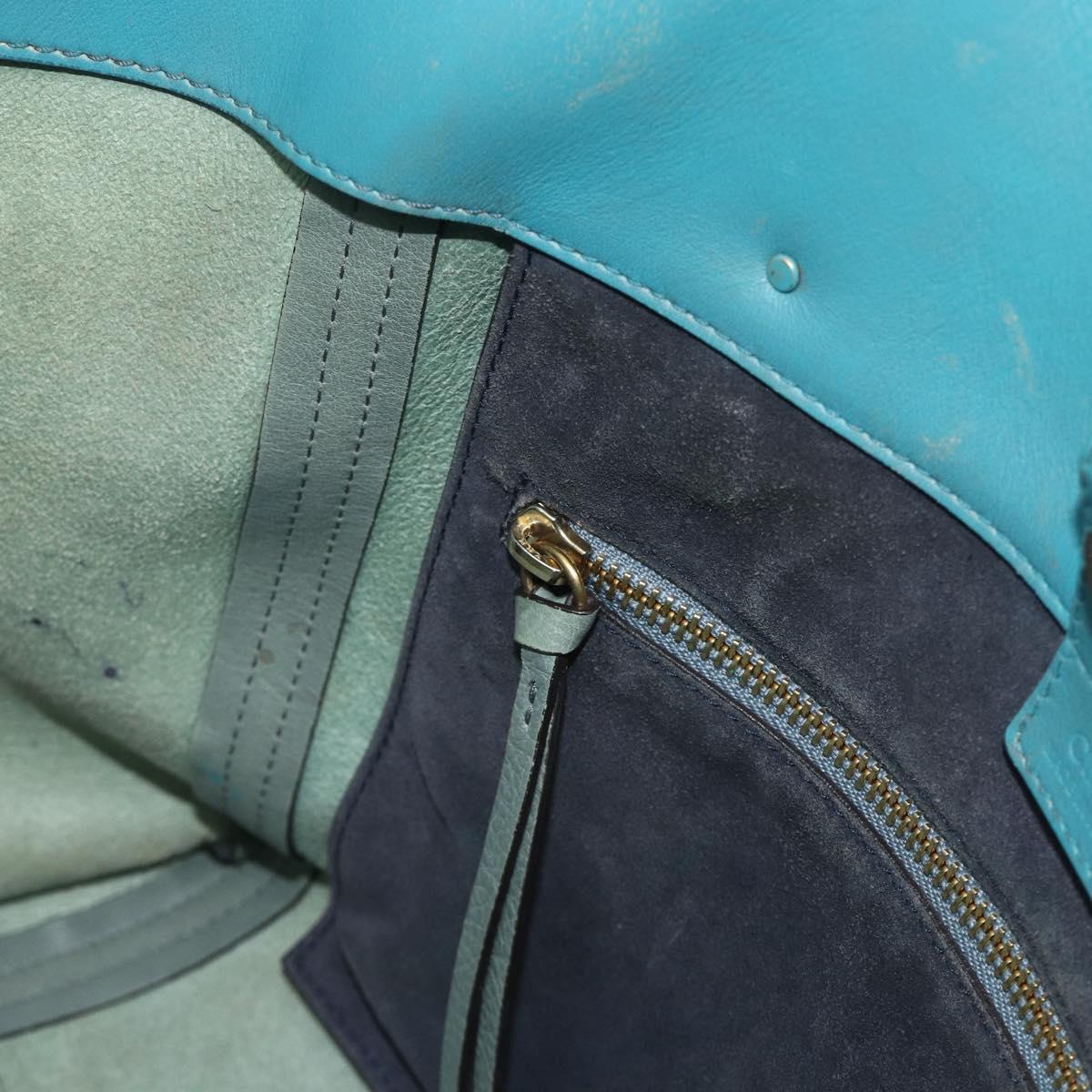 Chloe Tote Bag Leather Turquoise Blue Gold Auth bs34667