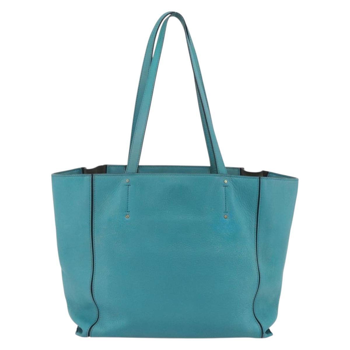 Chloe Tote Bag Leather Turquoise Blue Gold Auth bs34667