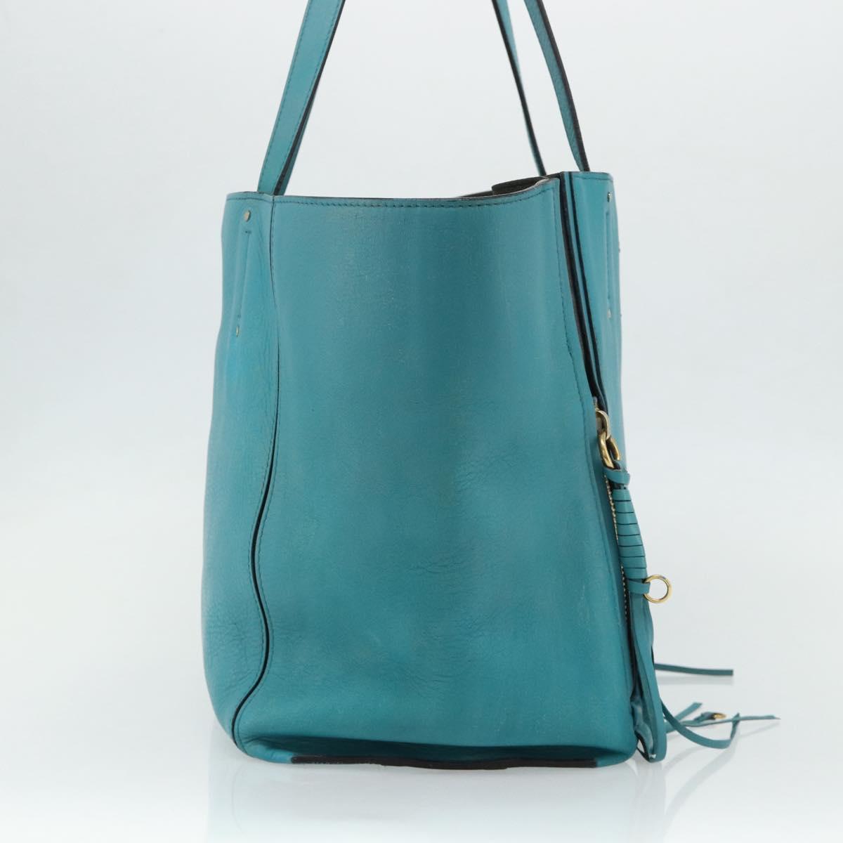 Chloe Tote Bag Leather Turquoise Blue Gold Auth bs34667