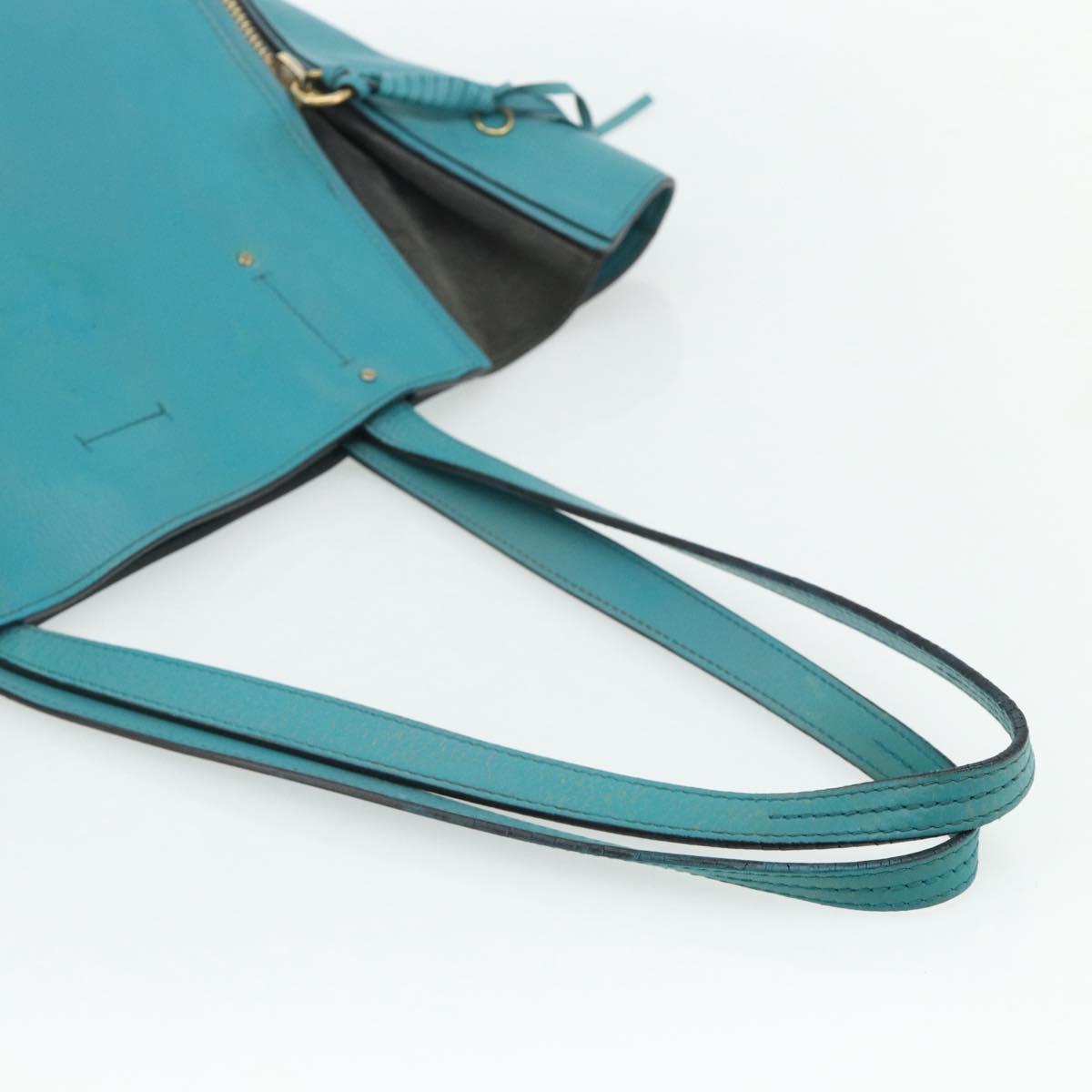 Chloe Tote Bag Leather Turquoise Blue Gold Auth bs34667
