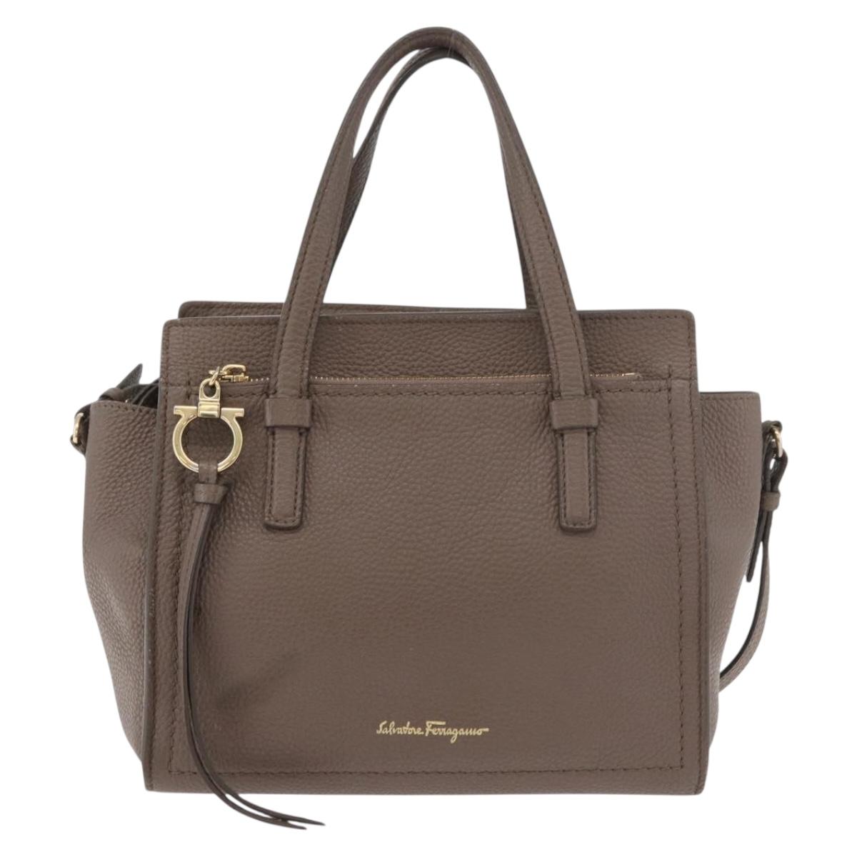 Salvatore Ferragamo Gancini Hand Bag Leather 2way Brown Gold Auth bs34669