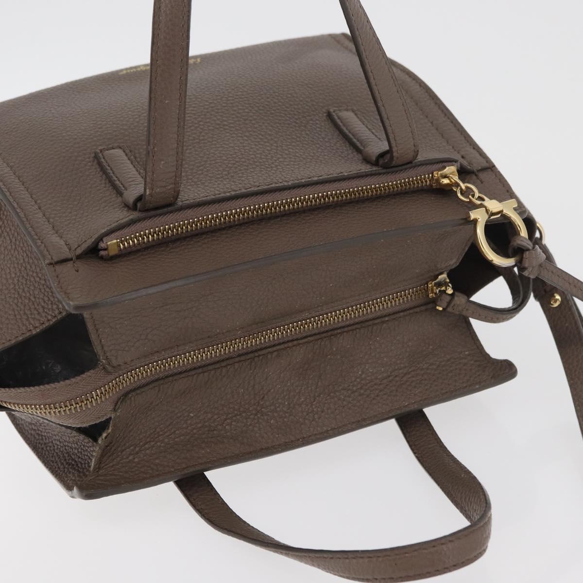 Salvatore Ferragamo Gancini Hand Bag Leather 2way Brown Gold Auth bs34669
