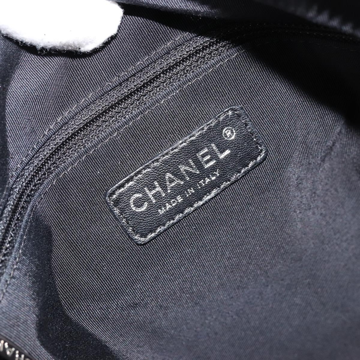 CHANEL Matelasse Hand Bag Patent leather Black Silver CC Auth bs34670