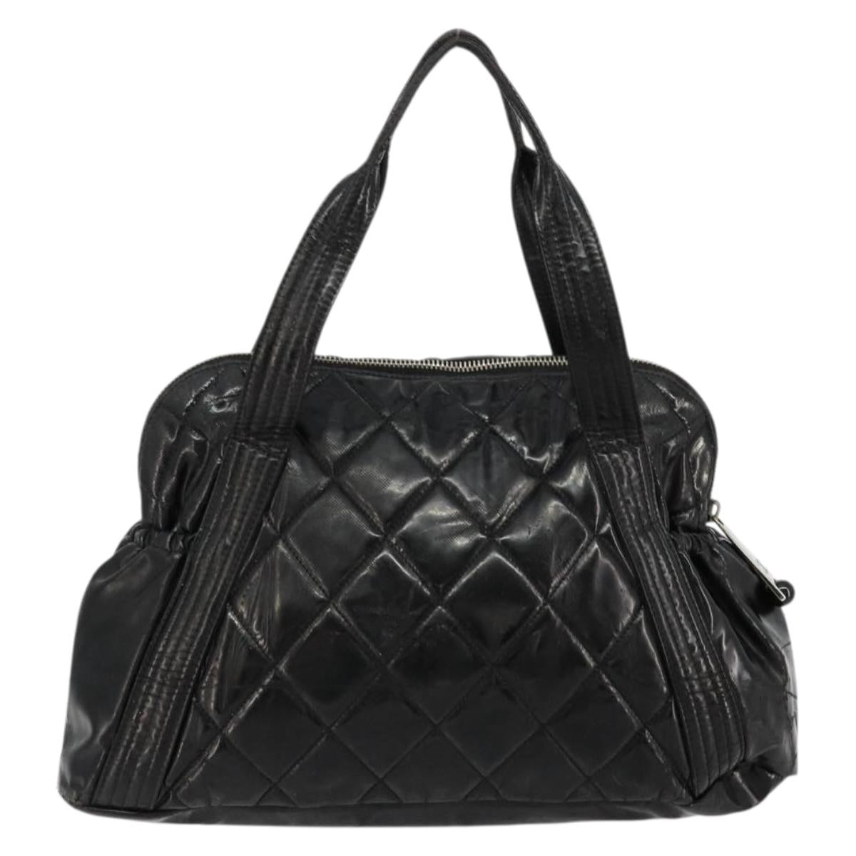 CHANEL Matelasse Hand Bag Patent leather Black Silver CC Auth bs34670