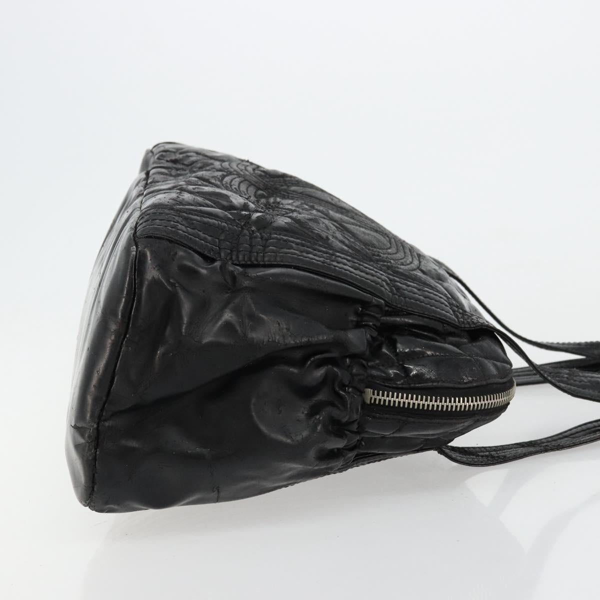 CHANEL Matelasse Hand Bag Patent leather Black Silver CC Auth bs34670