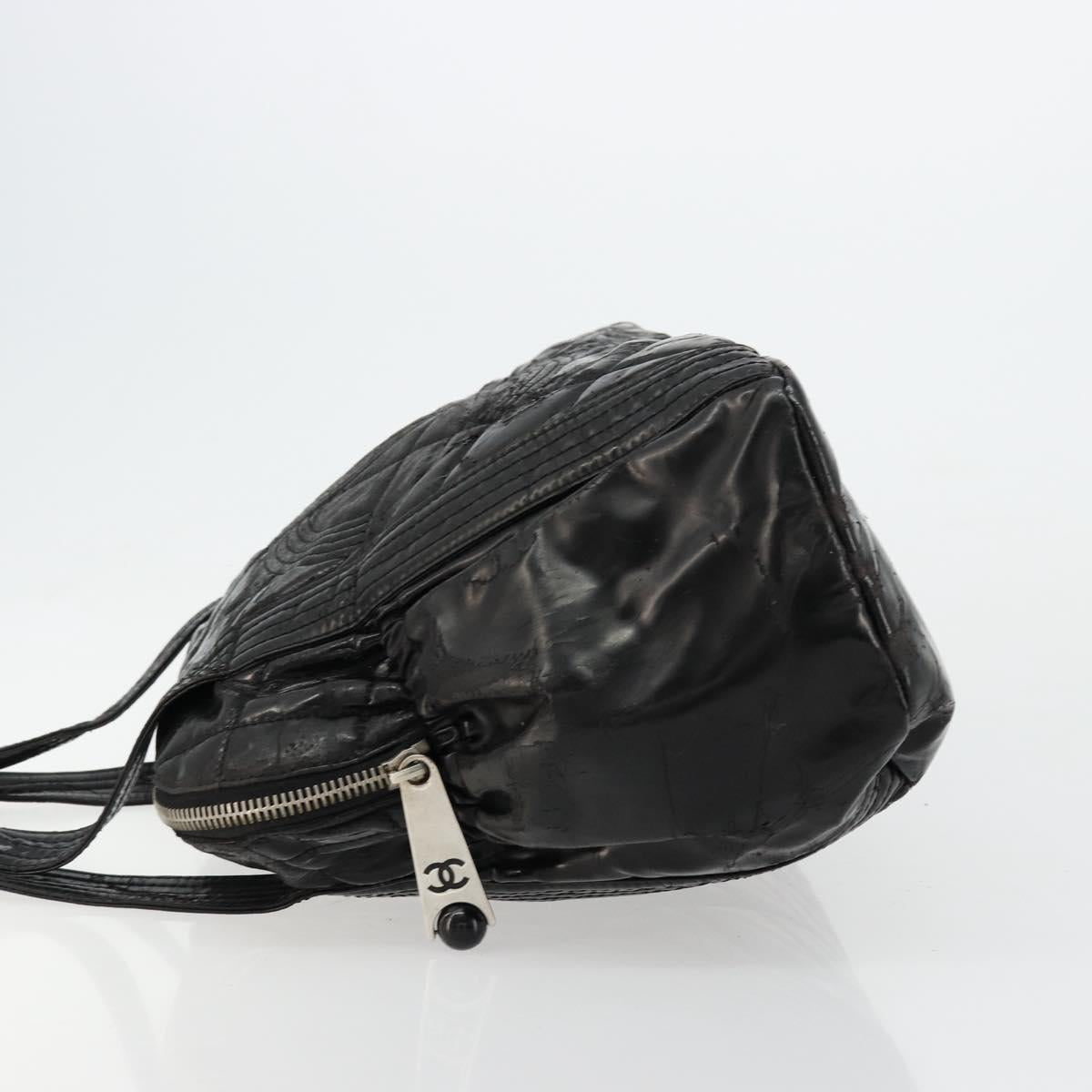 CHANEL Matelasse Hand Bag Patent leather Black Silver CC Auth bs34670