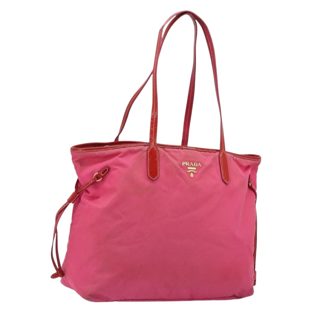 PRADA Tote Bag Nylon Pink Gold Auth bs34672