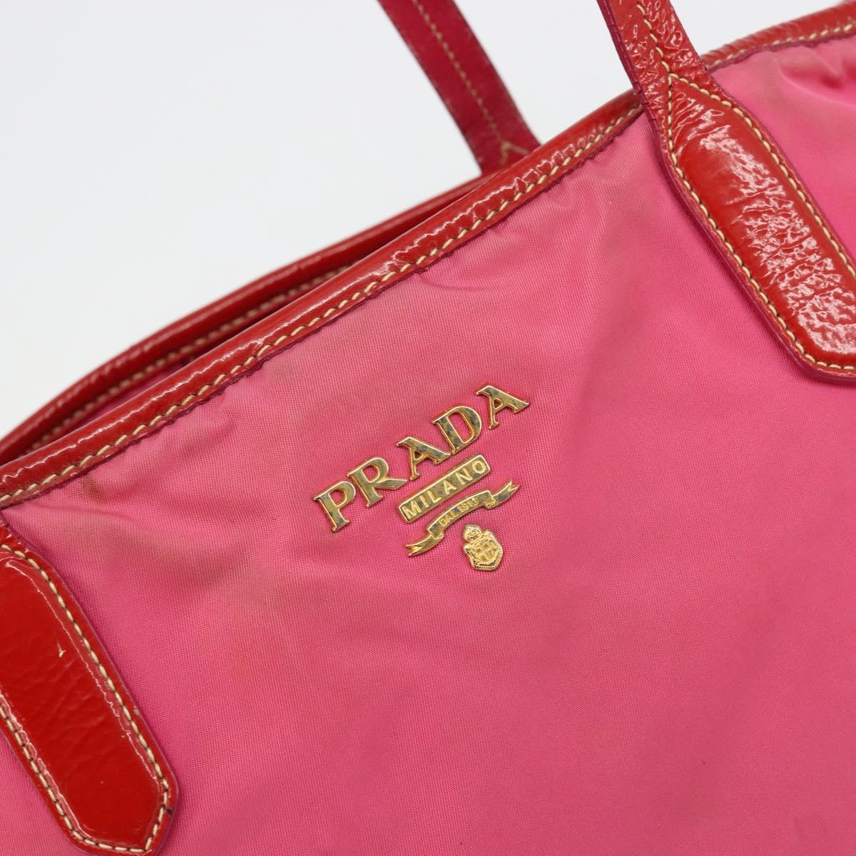 PRADA Tote Bag Nylon Pink Gold Auth bs34672