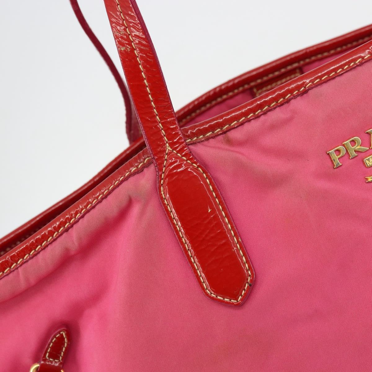 PRADA Tote Bag Nylon Pink Gold Auth bs34672