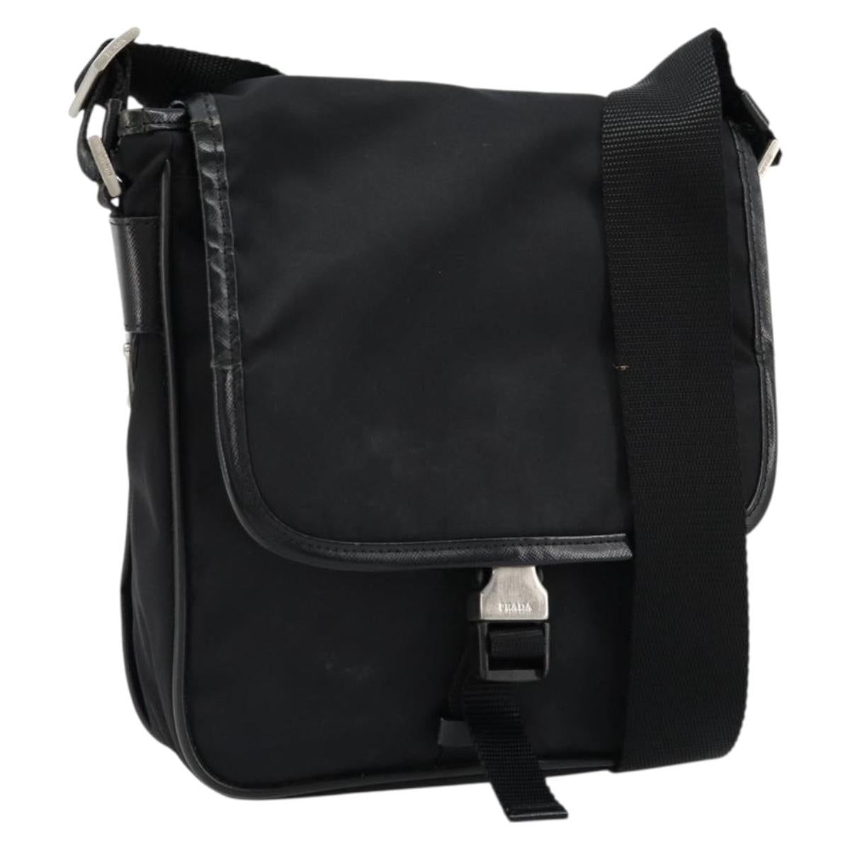 PRADA Shoulder Bag Nylon Black Silver Auth bs34673