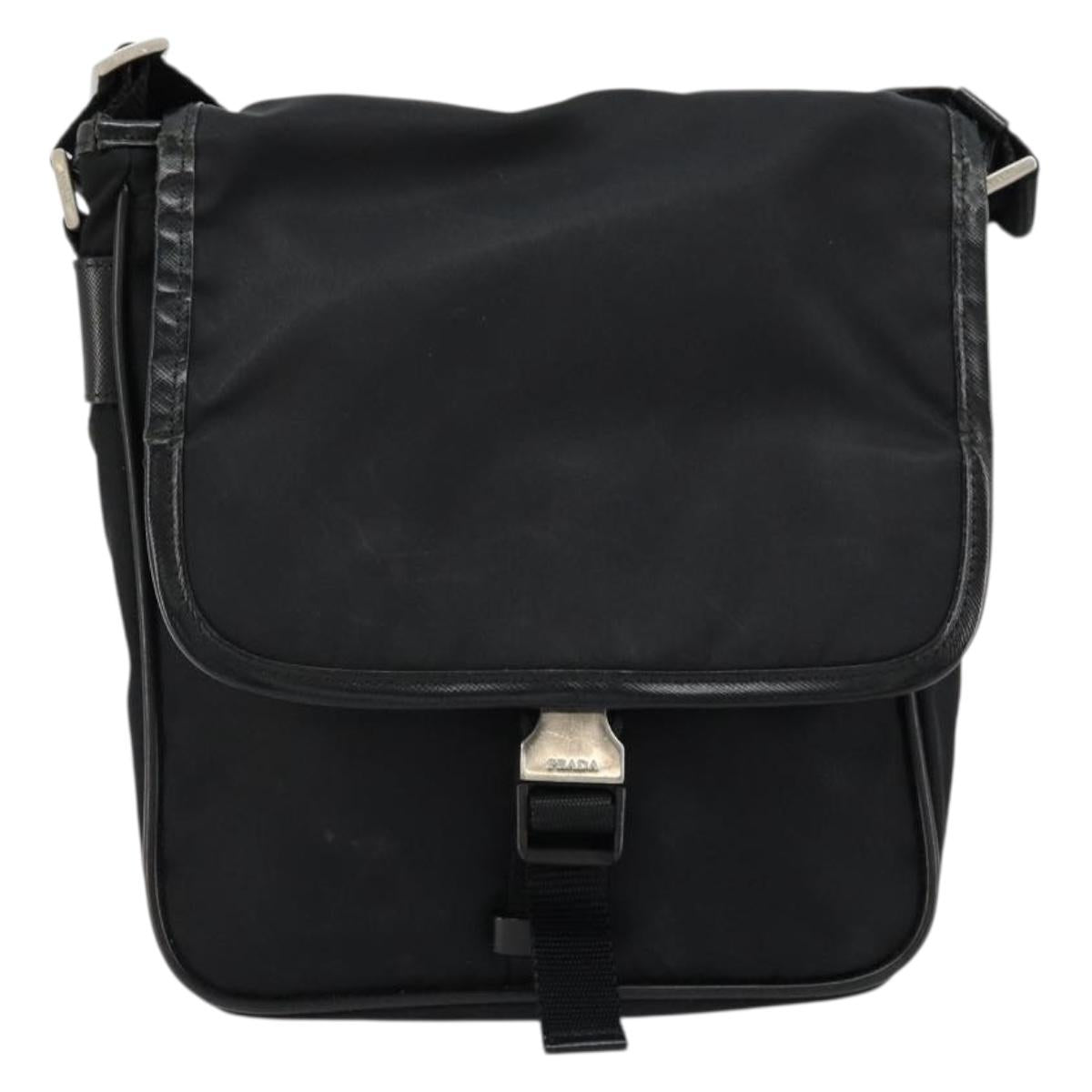 PRADA Shoulder Bag Nylon Black Silver Auth bs34673