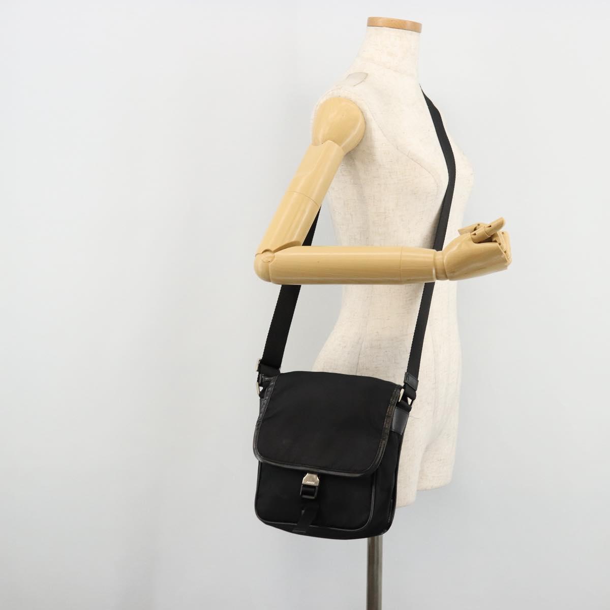PRADA Shoulder Bag Nylon Black Silver Auth bs34673