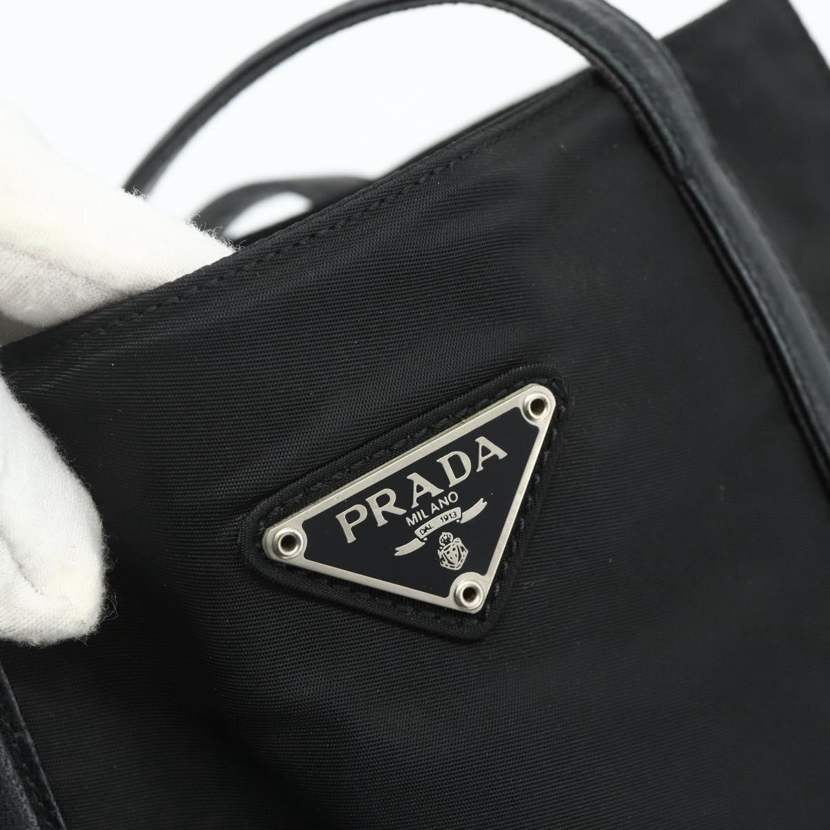 PRADA Tote Bag Nylon Black Silver Auth bs34674