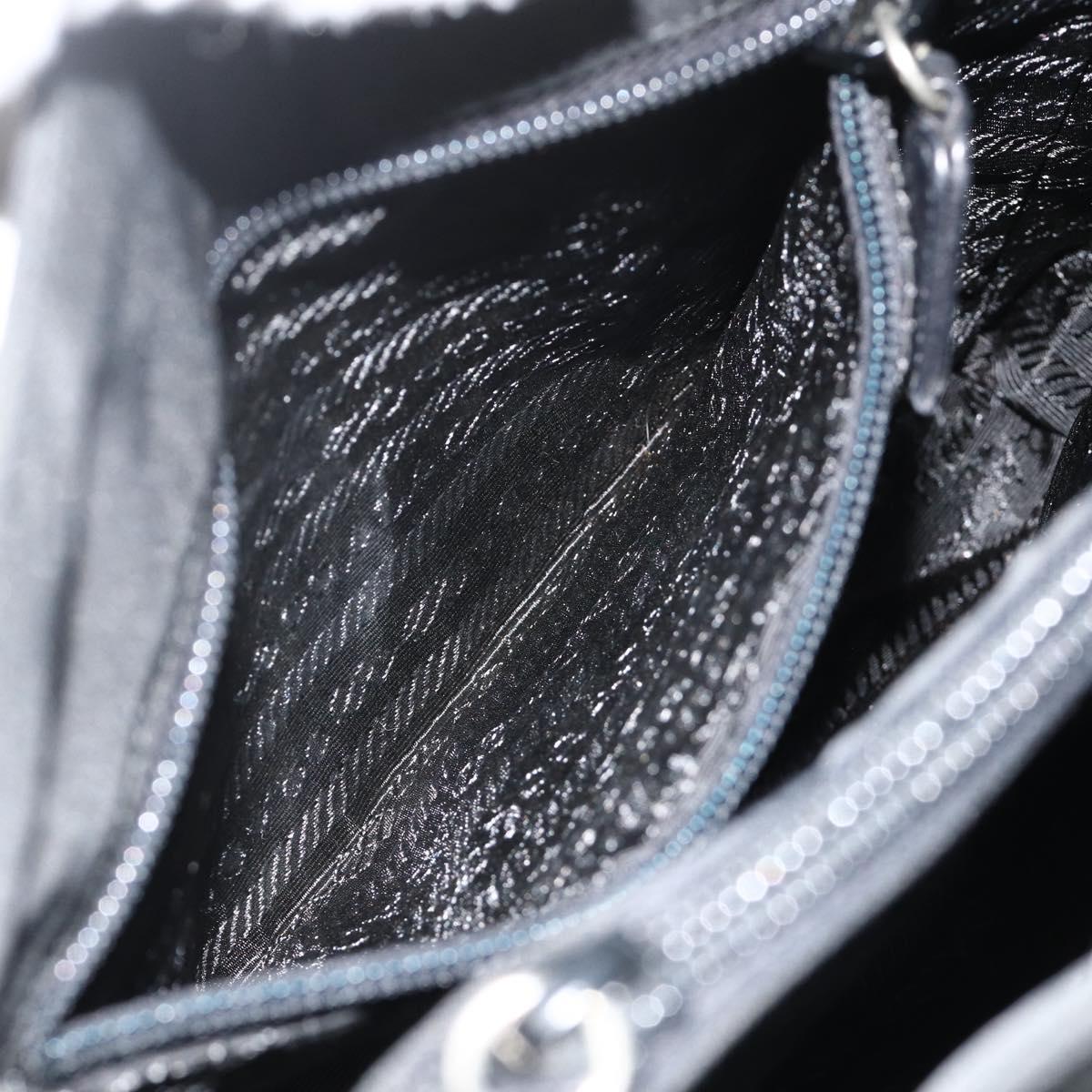 PRADA Tote Bag Nylon Black Silver Auth bs34674
