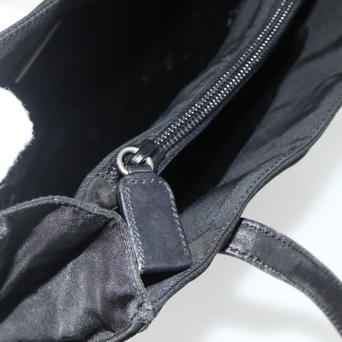 PRADA Tote Bag Nylon Black Silver Auth bs34674