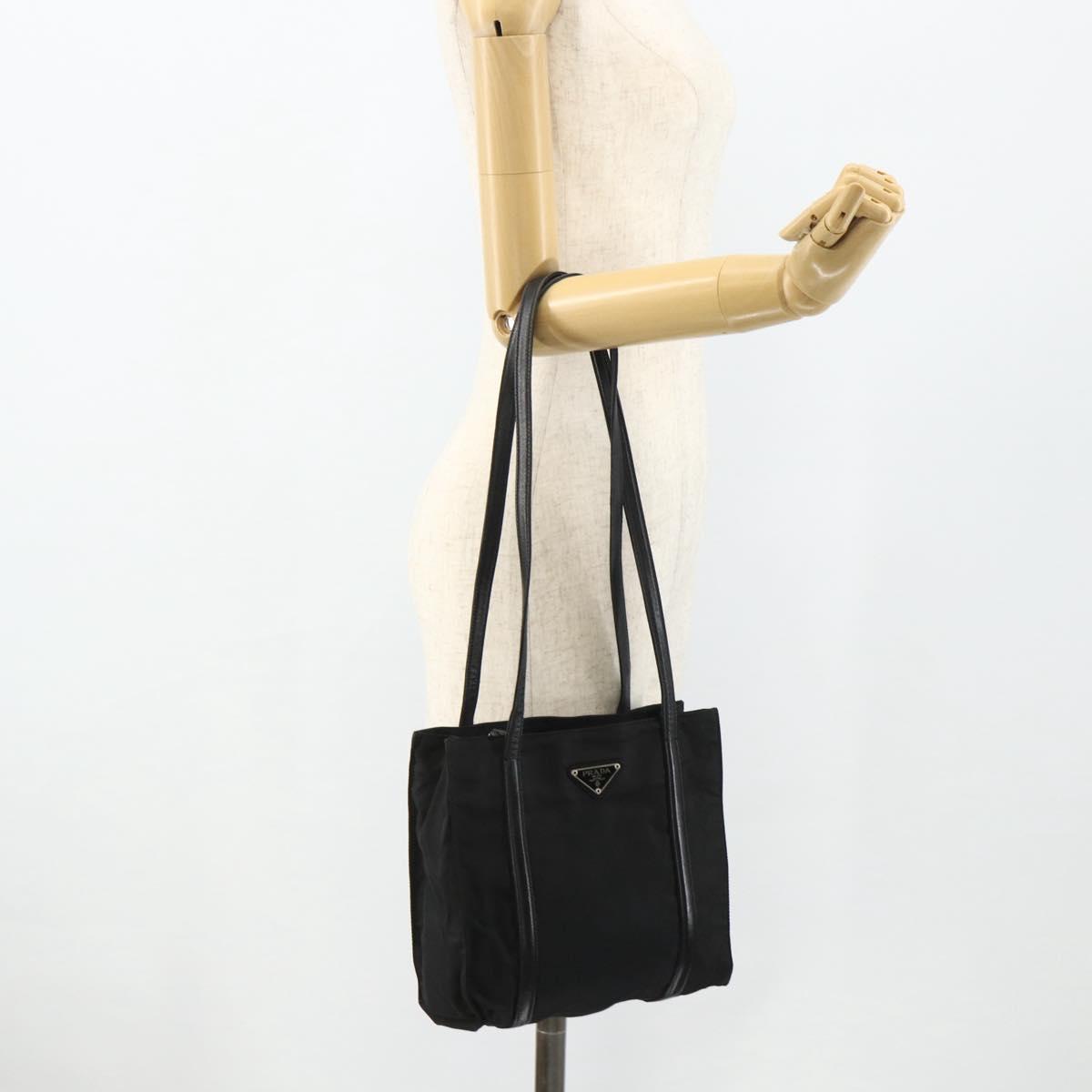 PRADA Tote Bag Nylon Black Silver Auth bs34674