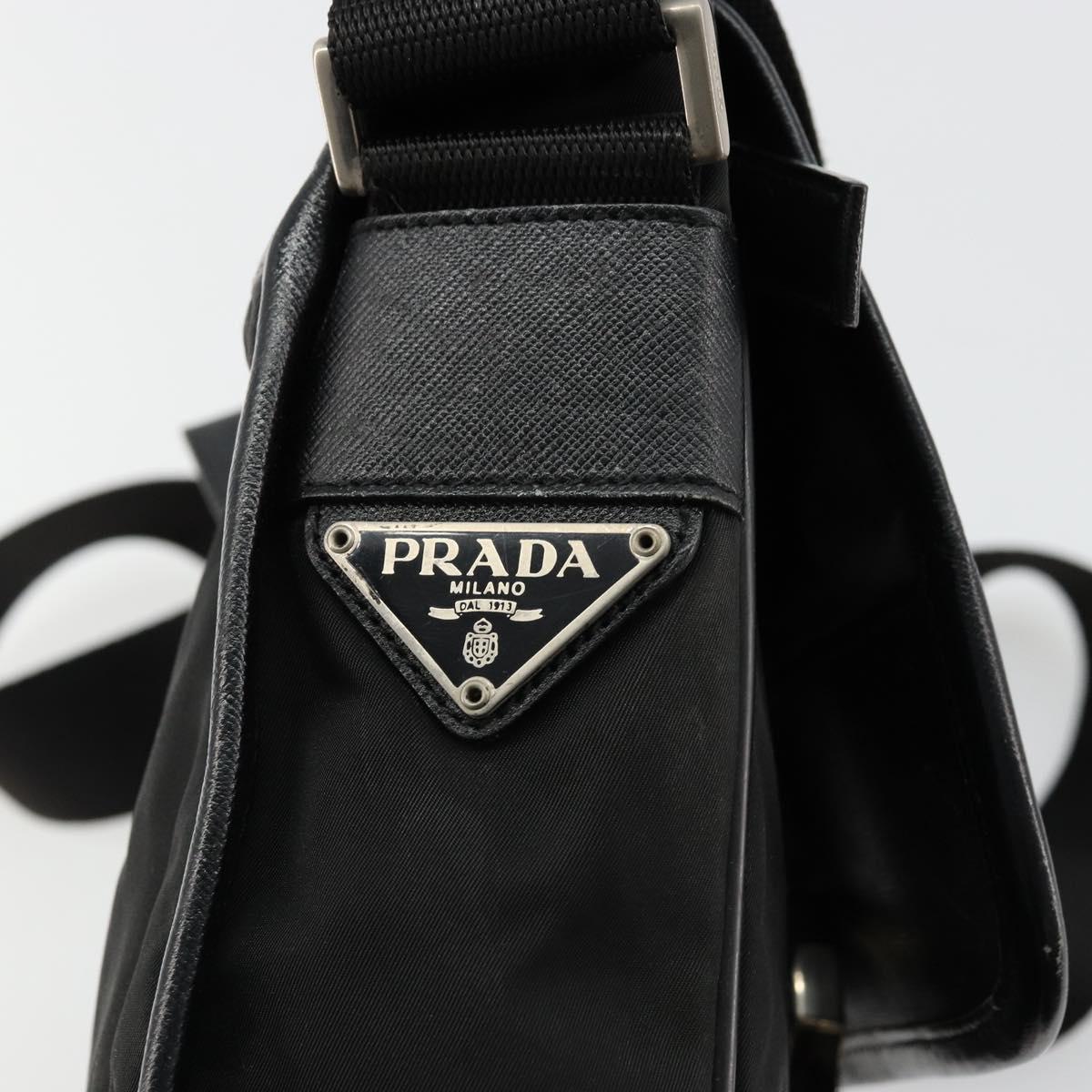 PRADA Shoulder Bag Nylon Black Silver Auth bs34675