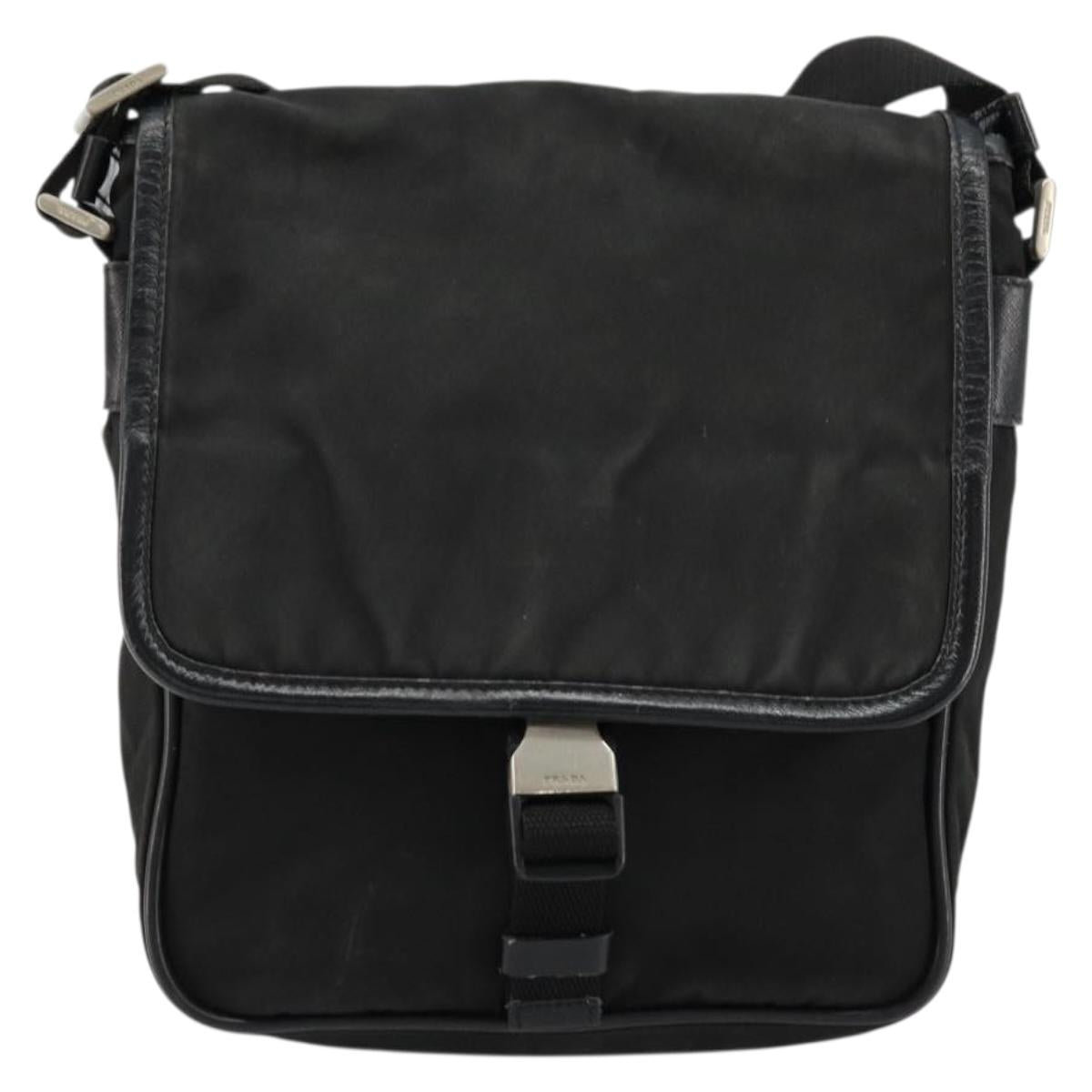 PRADA Shoulder Bag Nylon Black Silver Auth bs34675