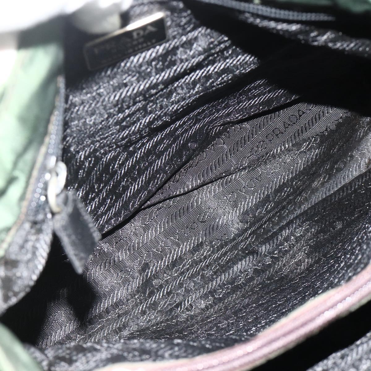 PRADA Hand Bag Nylon Green Silver Auth bs34677