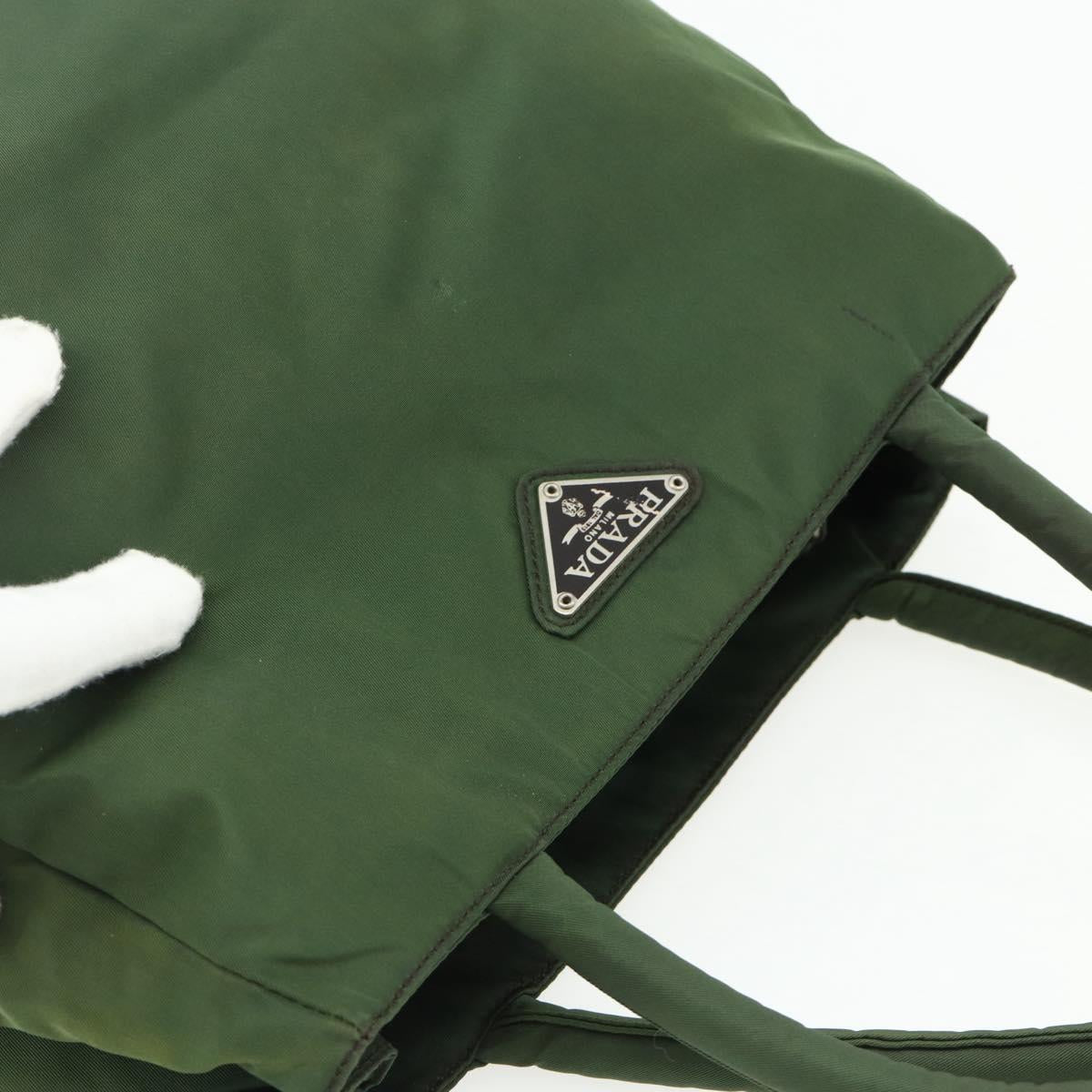 PRADA Hand Bag Nylon Green Silver Auth bs34677