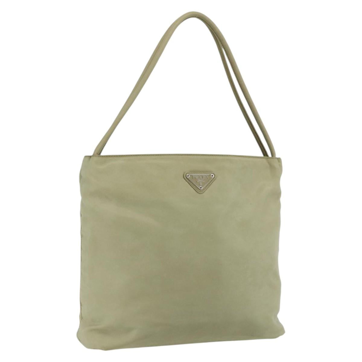 PRADA Hand Bag Nylon Beige Silver Auth bs34678