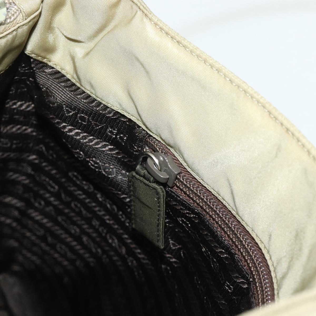 PRADA Hand Bag Nylon Beige Silver Auth bs34678
